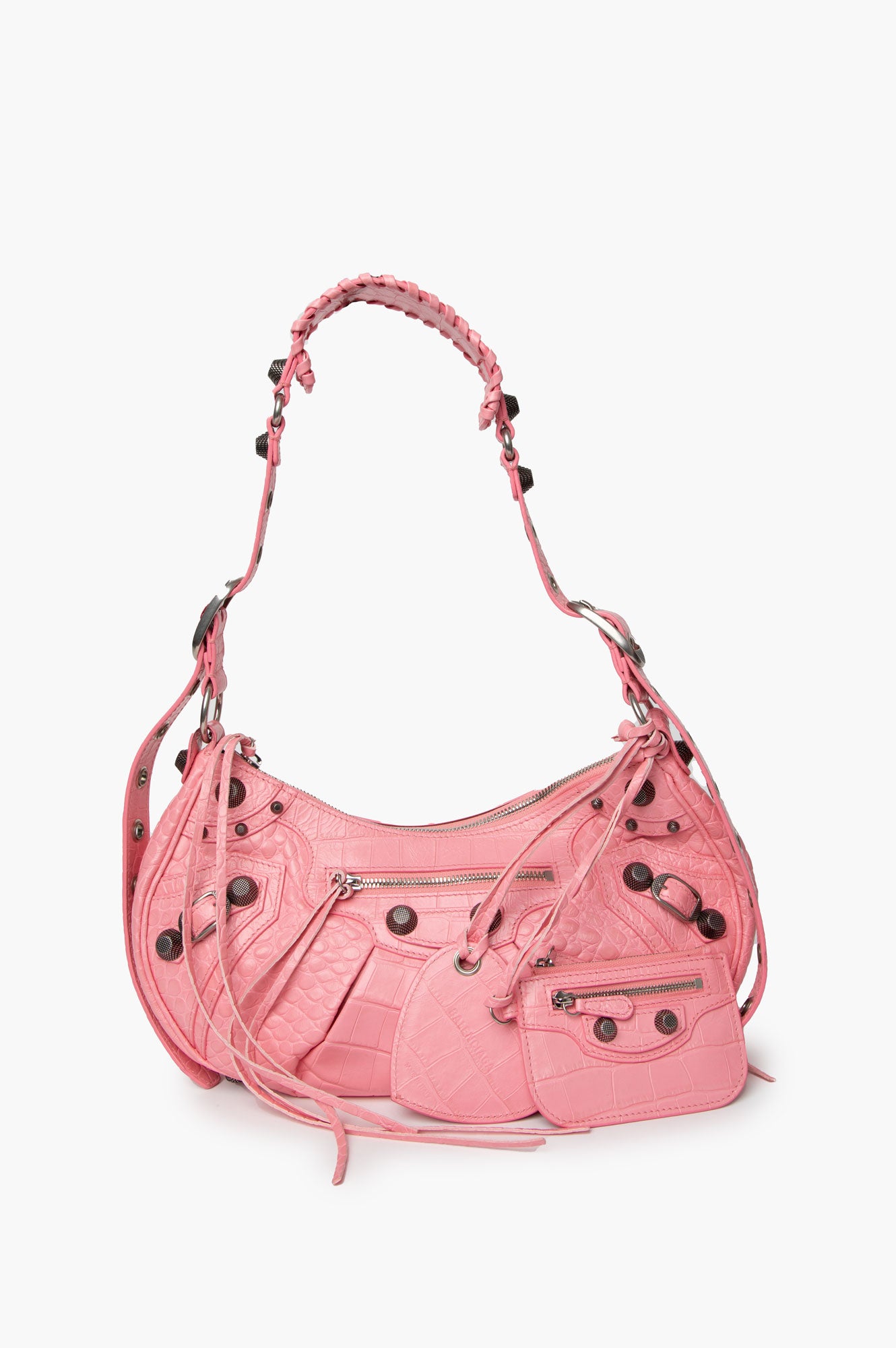 Balenciaga Le Cagole Small Pink Crocodile Embolished City Bag