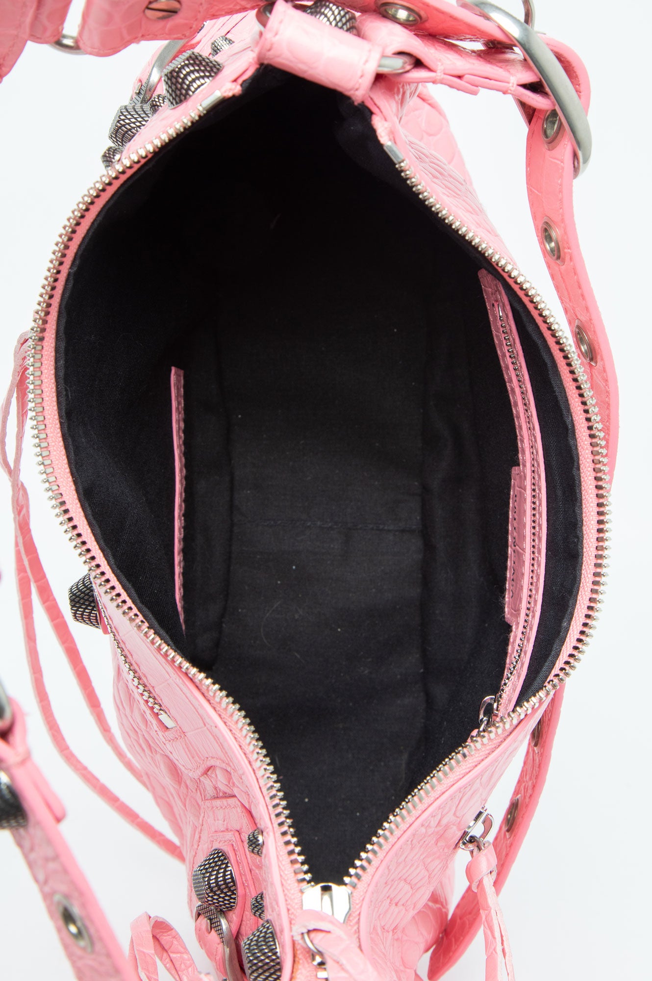 Balenciaga Le Cagole Small Pink Crocodile Embolished City Bag