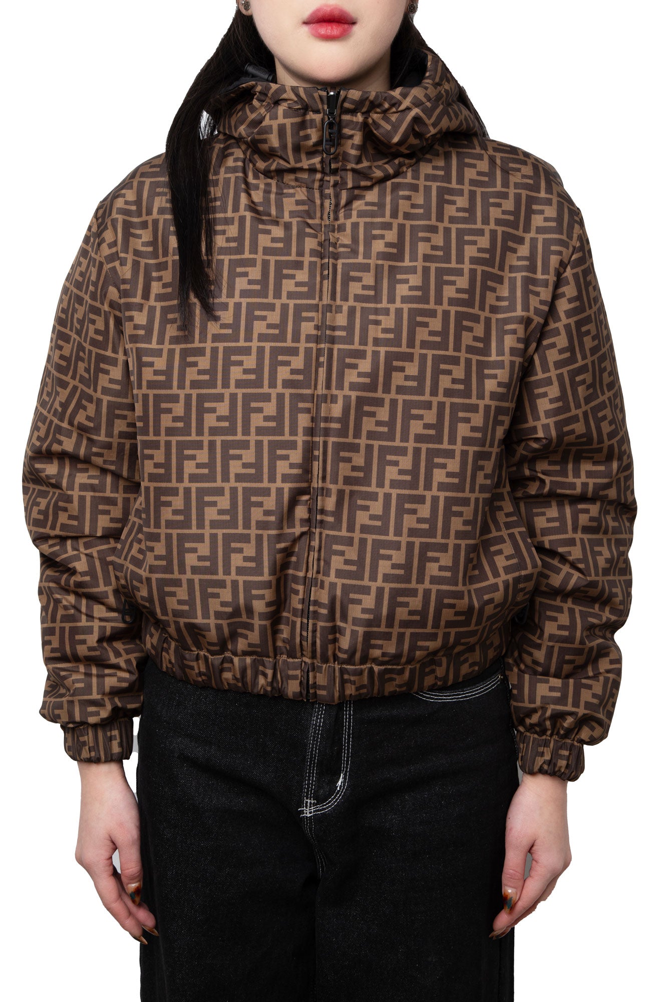 Fendi Brown FF Logo Reversible Jacket Size XS
