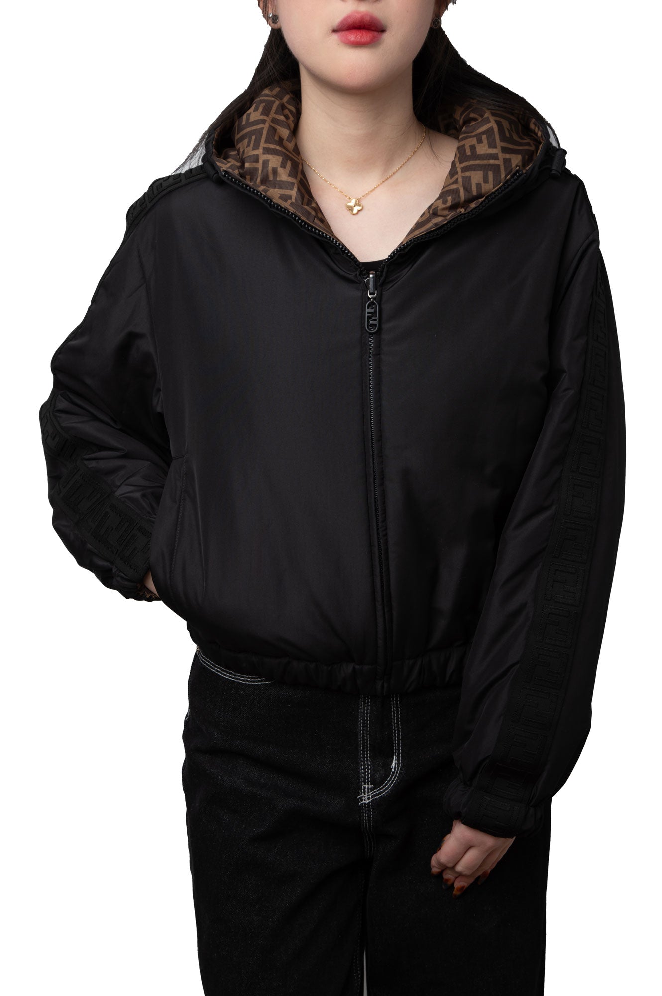 Fendi Brown FF Logo Reversible Jacket Size XS