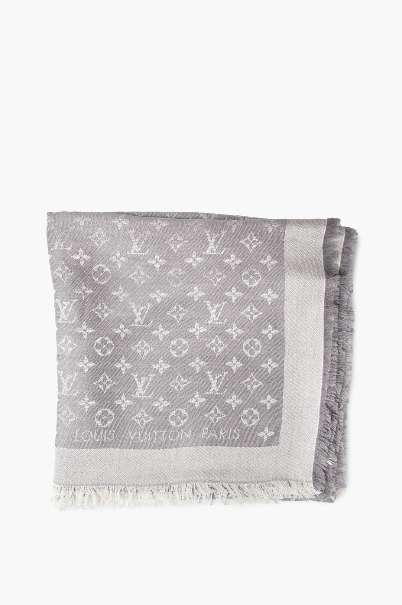 Louis Vuitton Silver Grey Silk/Wool Square Scarf 27"