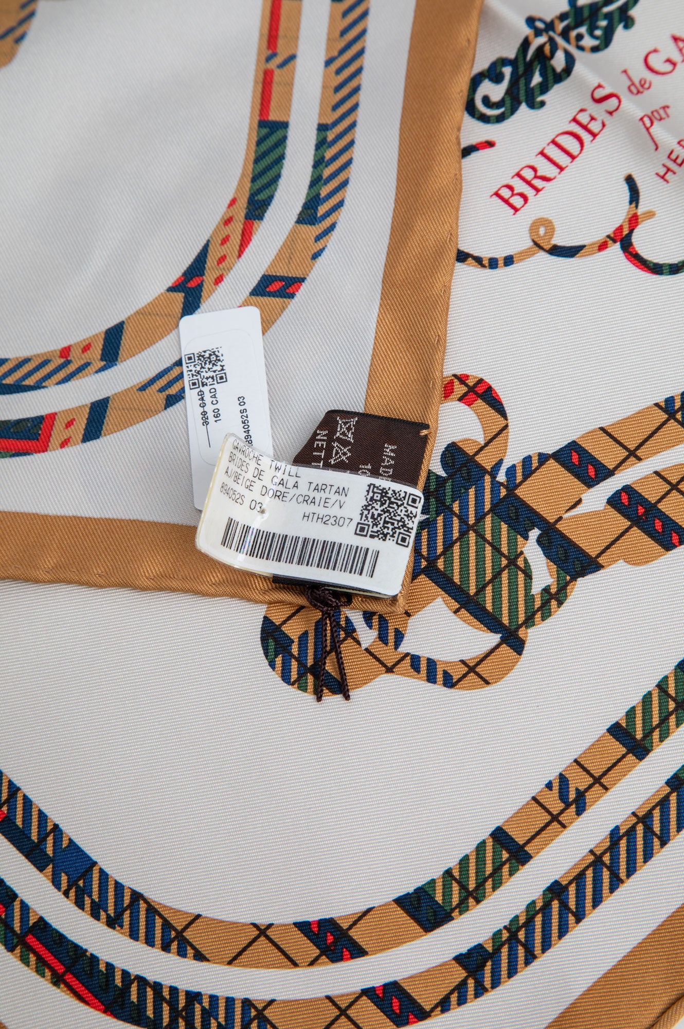 Hermes Gavroche 45 Brides De Gala Beige Tartan Silk Twill Scarf