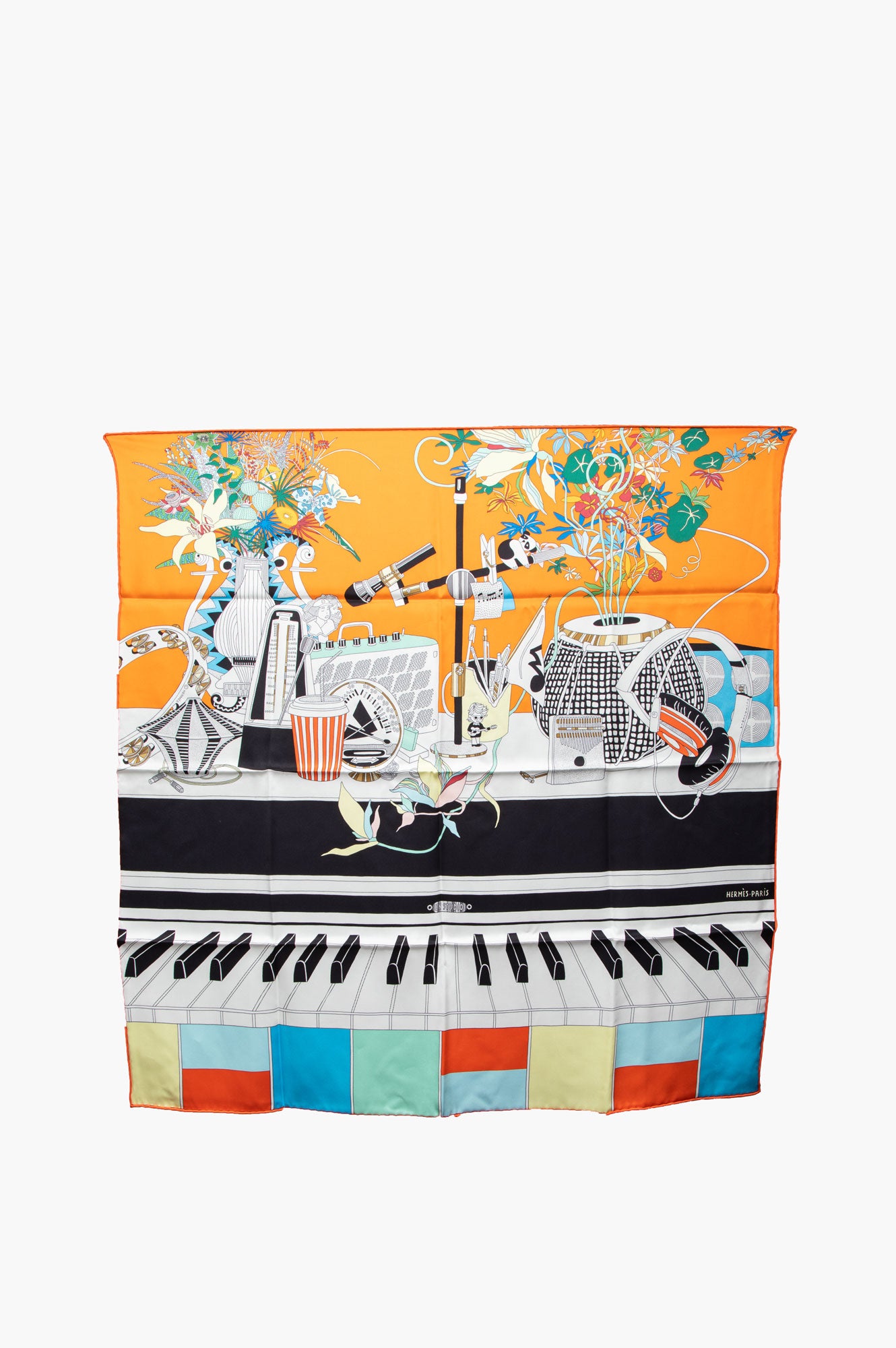 Hermes En Studio 70cm Orange Silk Twill Scarf