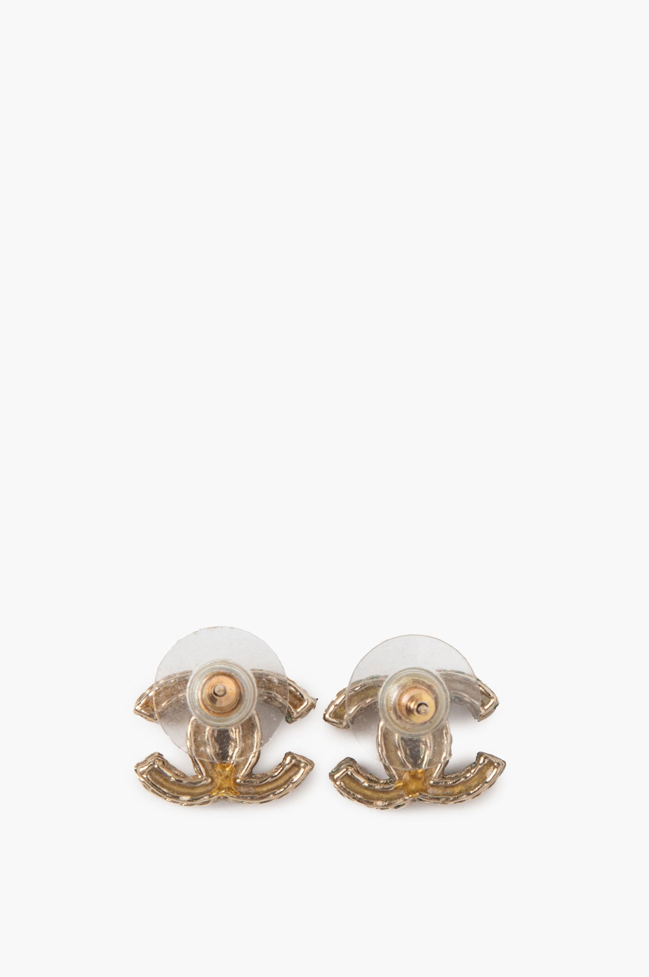 Chanel CC Rhinestone Gold Earrings