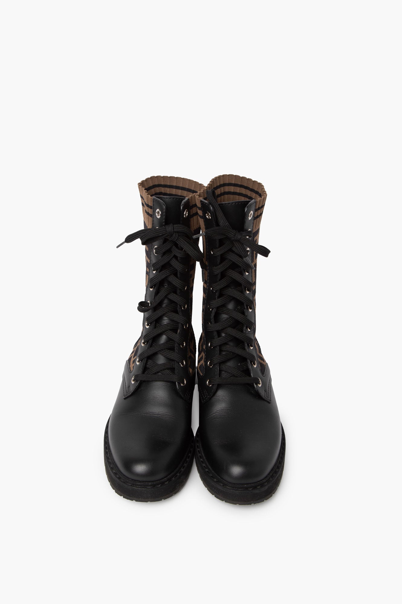 Fendi Monogram Black Leather Boots Size 36.5