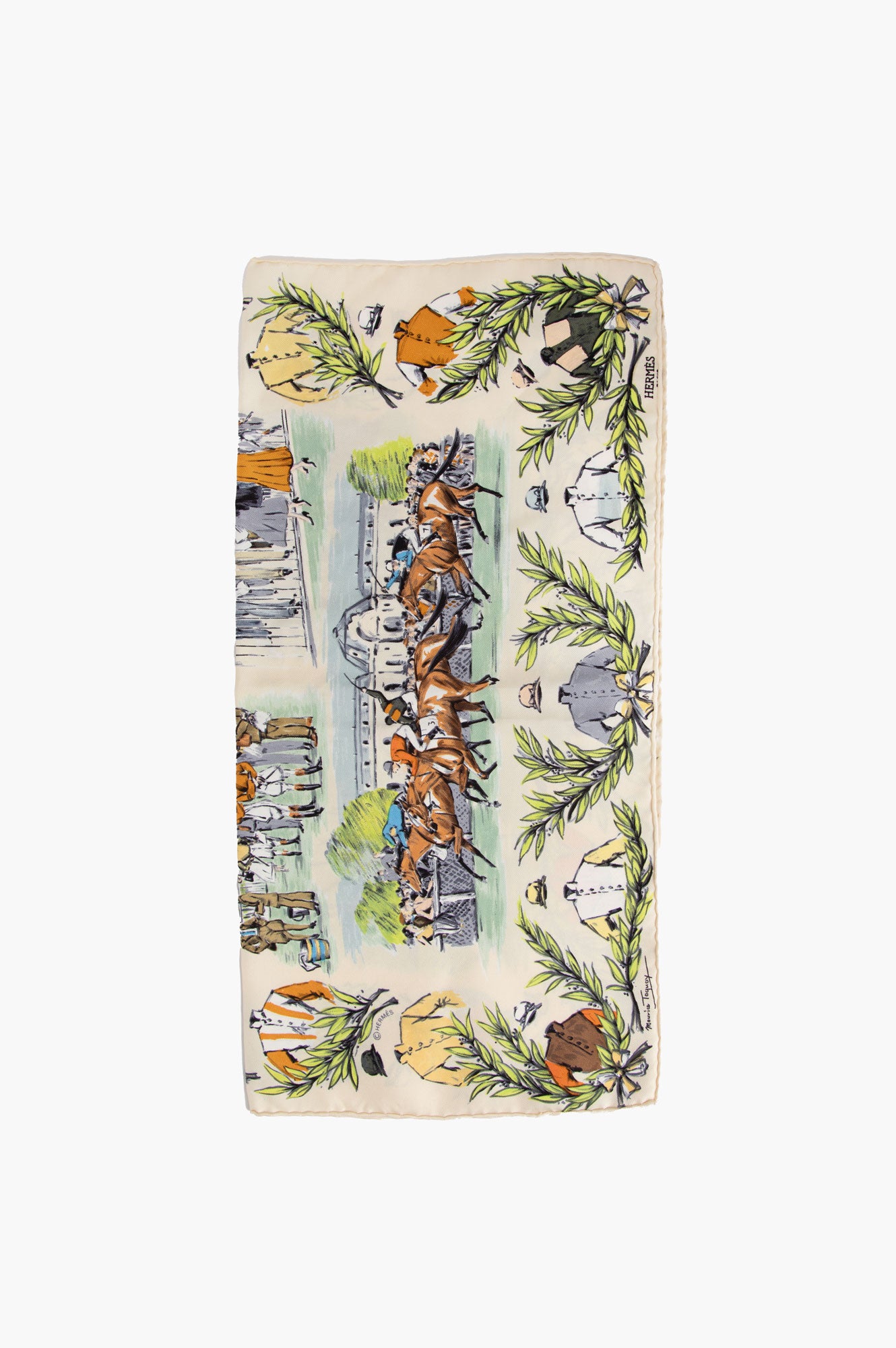 Hermes Beige Chantilly Maurice Taquoy Scarf 45*45