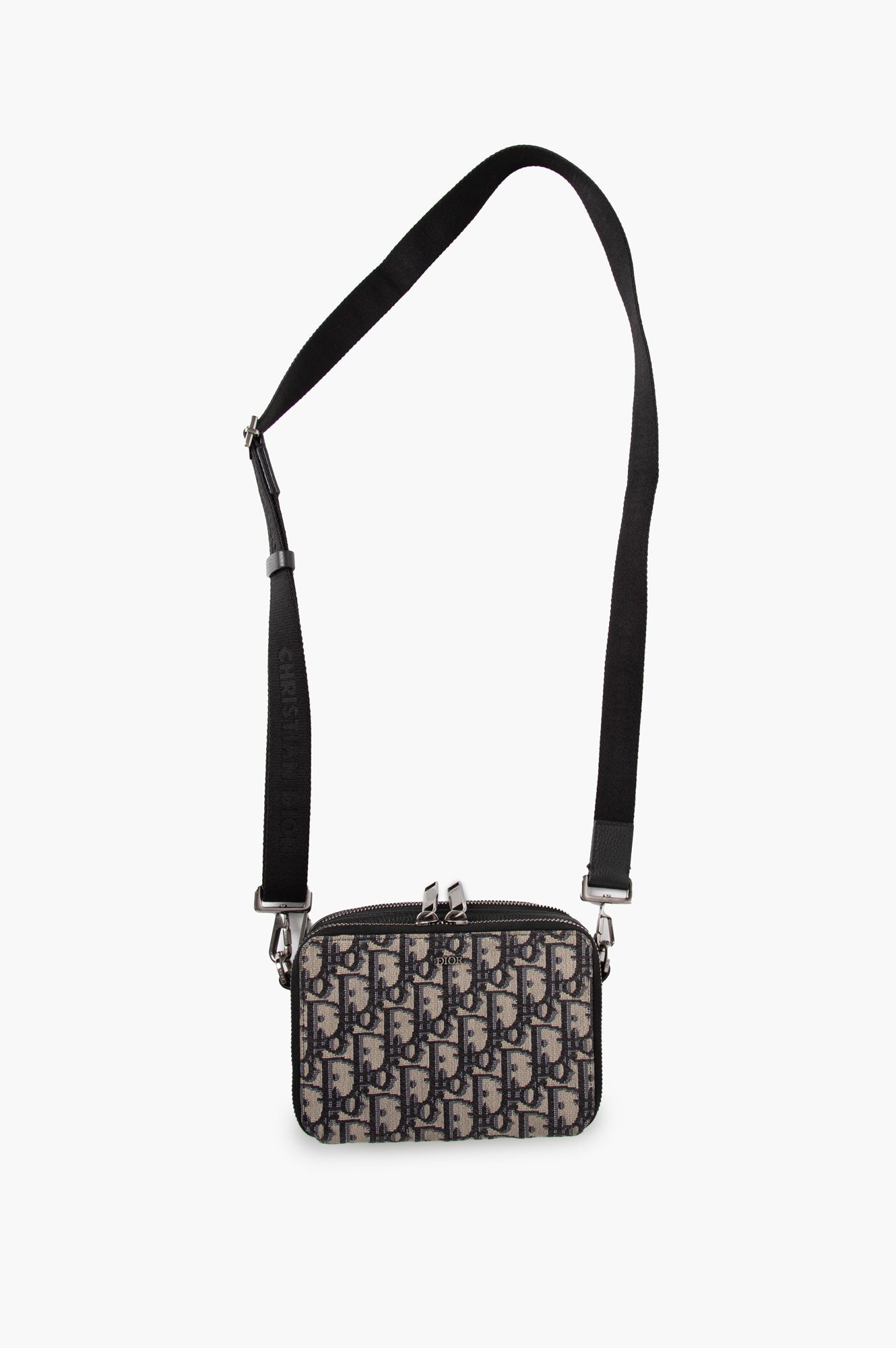 Christian Dior Blue Oblique Double Zip Messenger Bag