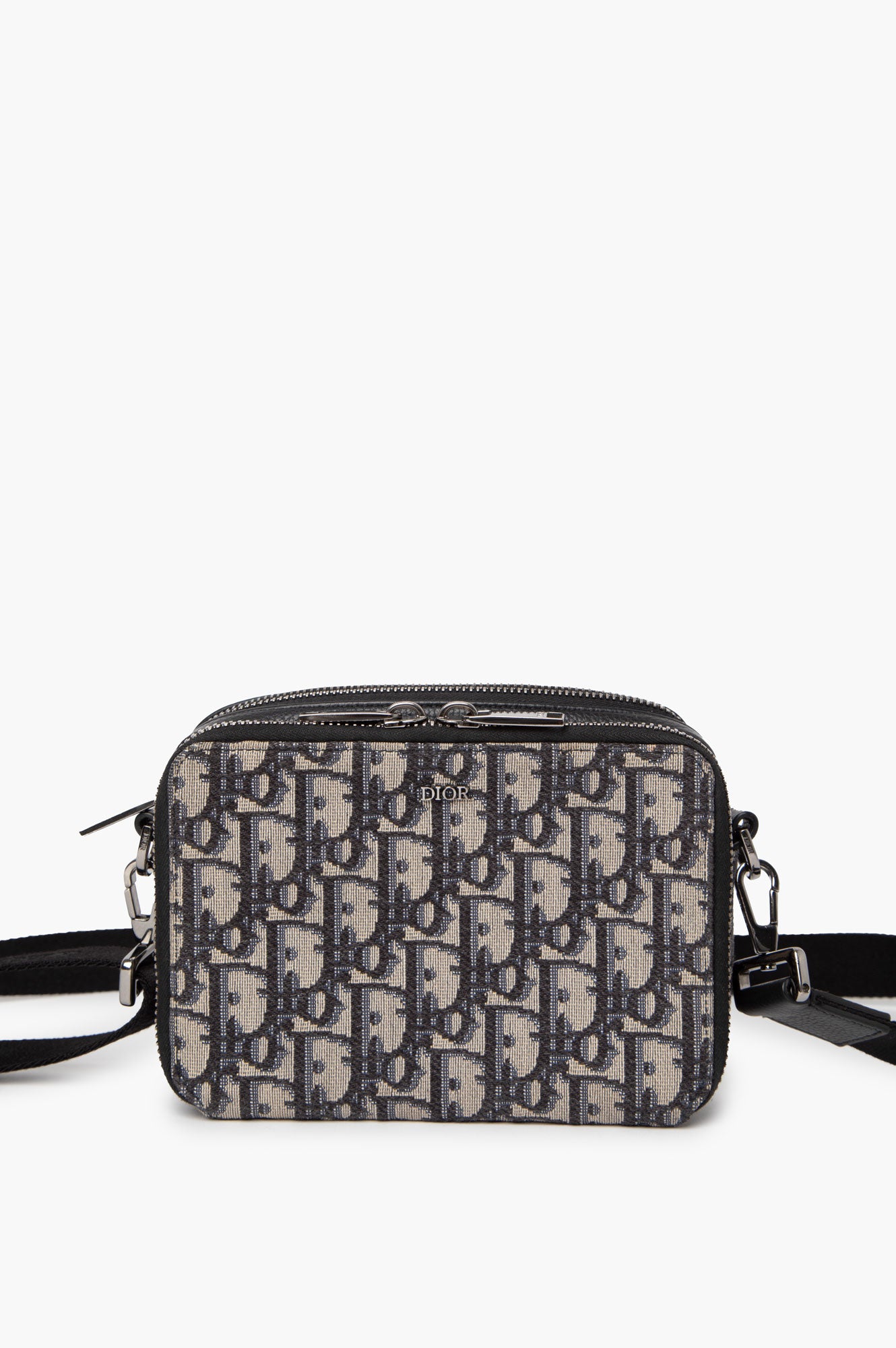 Christian Dior Blue Oblique Double Zip Messenger Bag