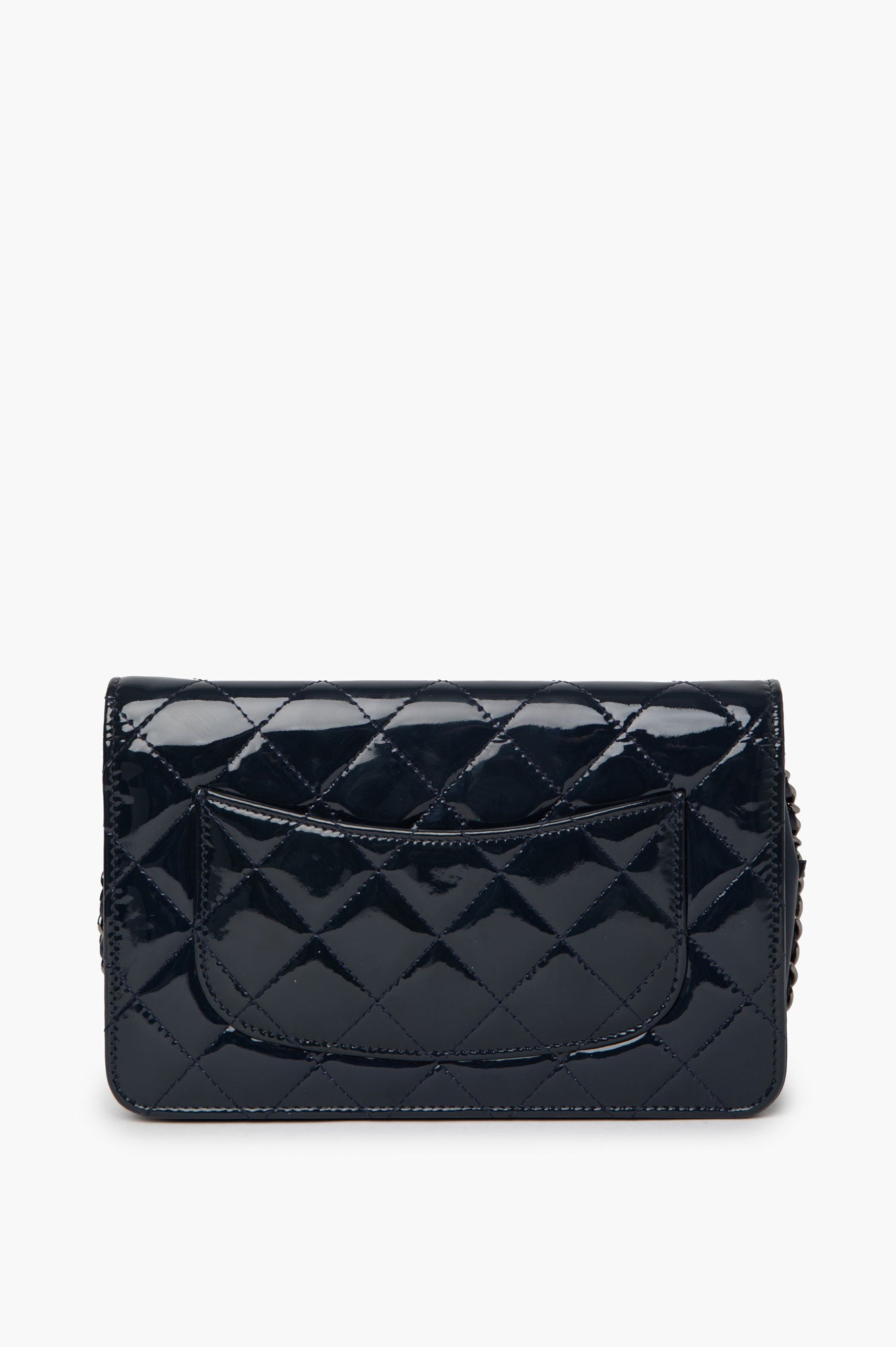 Chanel 2015 Blue Quilted Patent Wallet On Chain