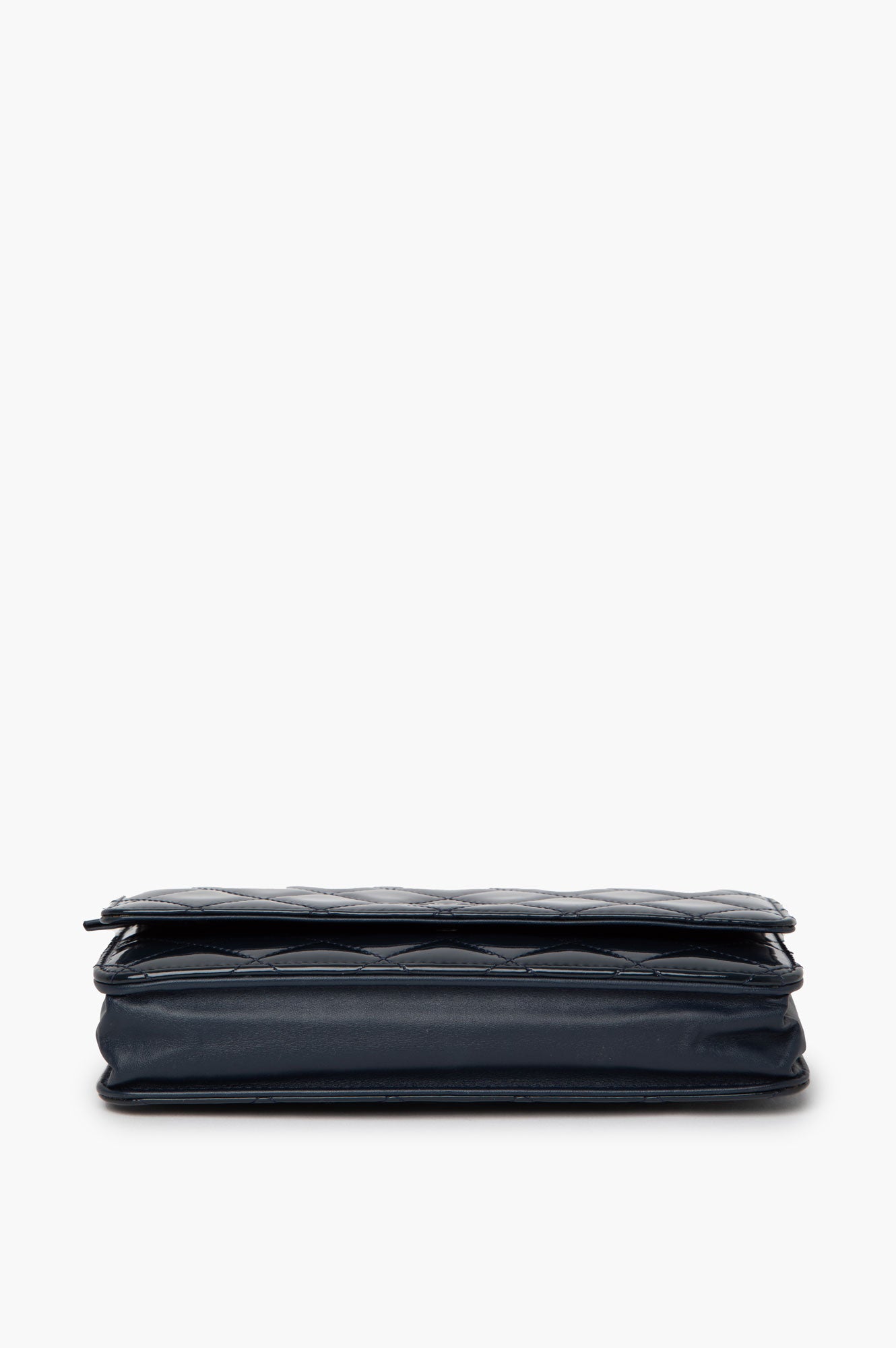 Chanel 2015 Blue Quilted Patent Wallet On Chain