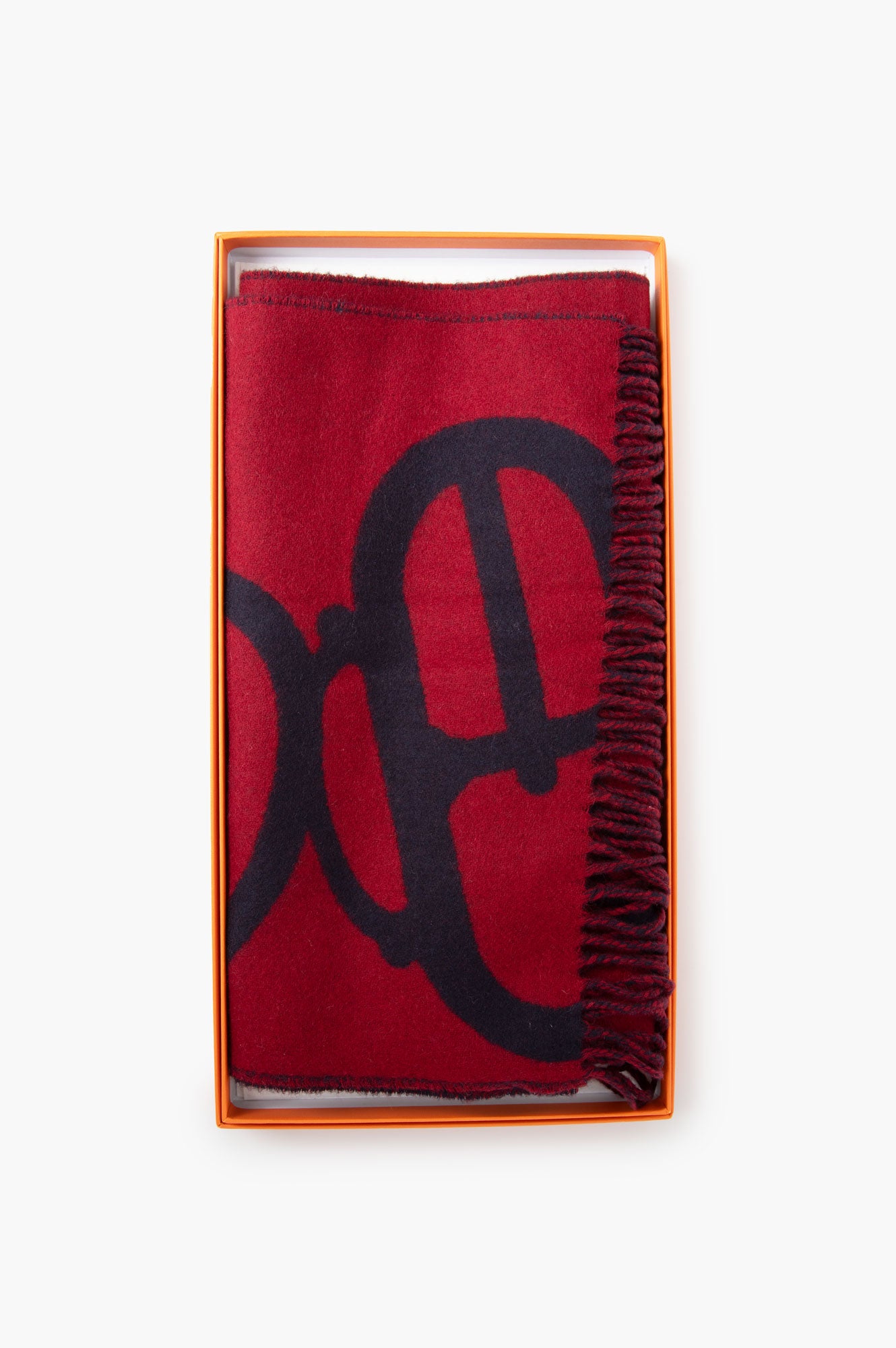 Hermes Cashmere Boucles et Camails Muffler Marine Bordeaux Scarf