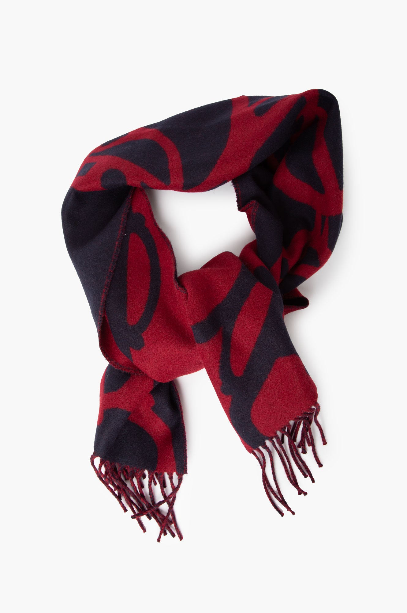 Hermes Cashmere Boucles et Camails Muffler Marine Bordeaux Scarf