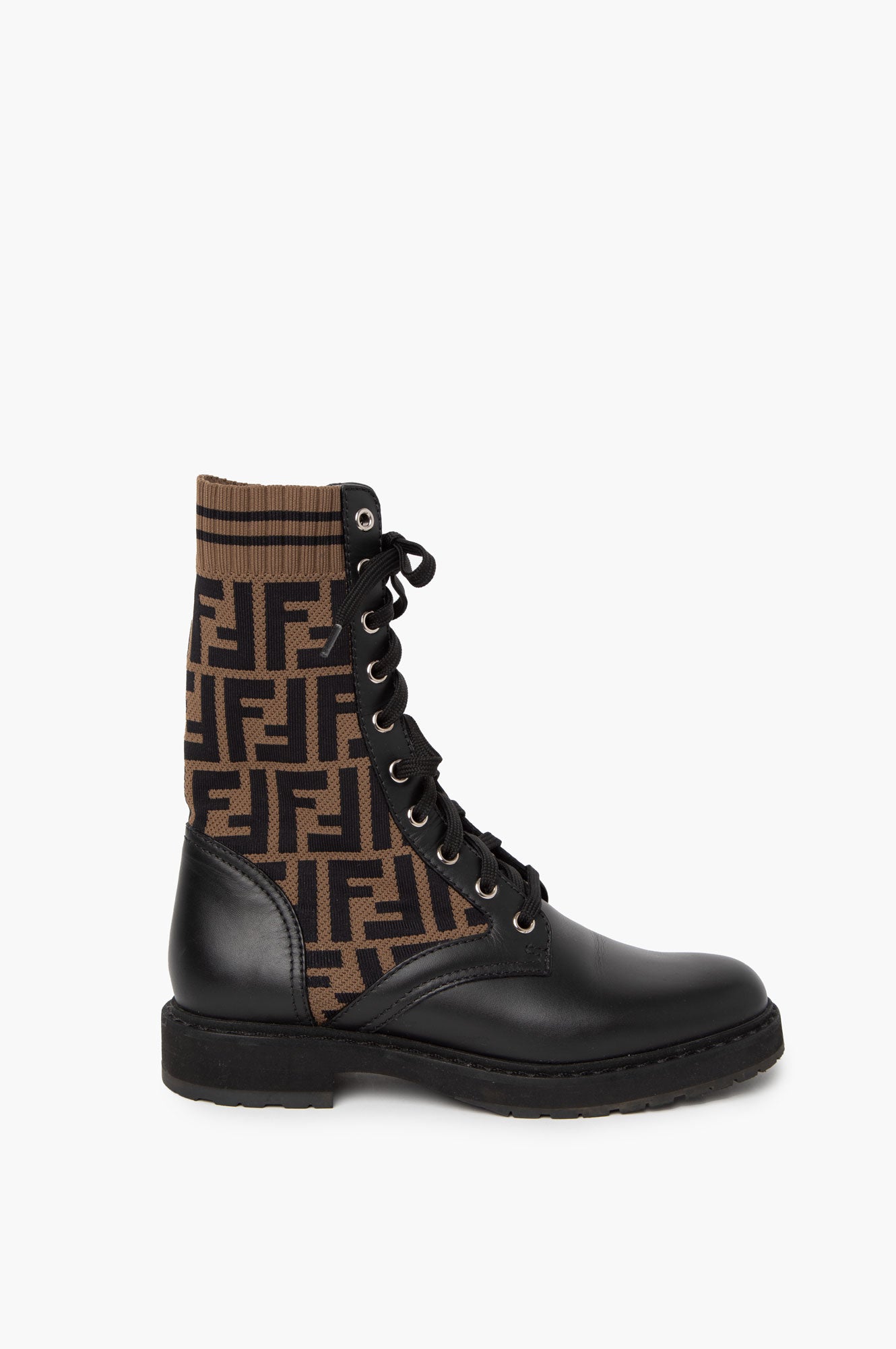 Fendi Monogram Black Leather Boots Size 36.5