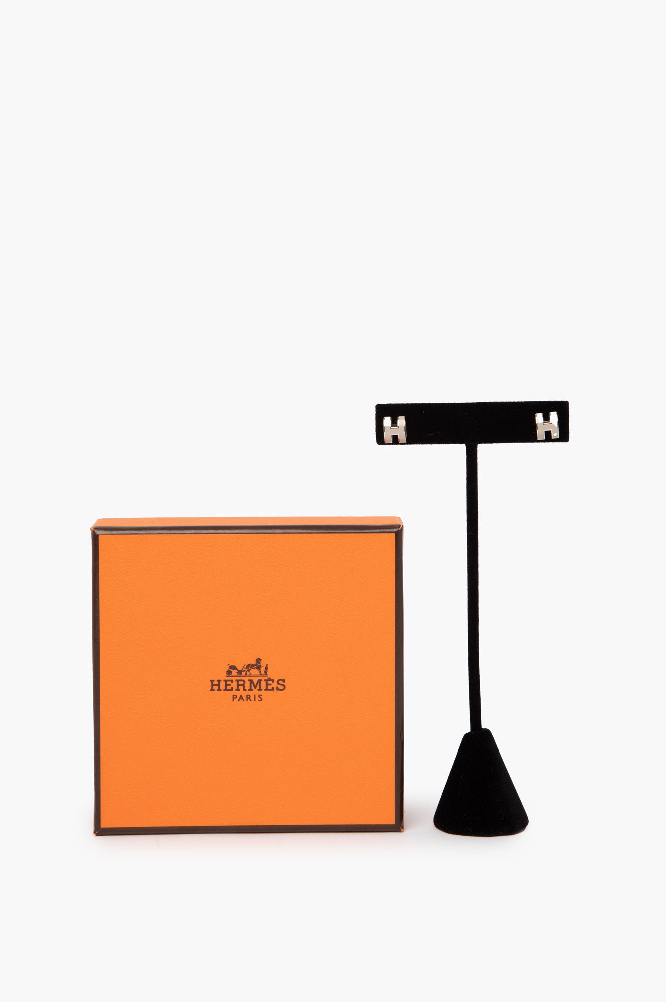 Hermes Silver and Grey Mini Pop H Earrings