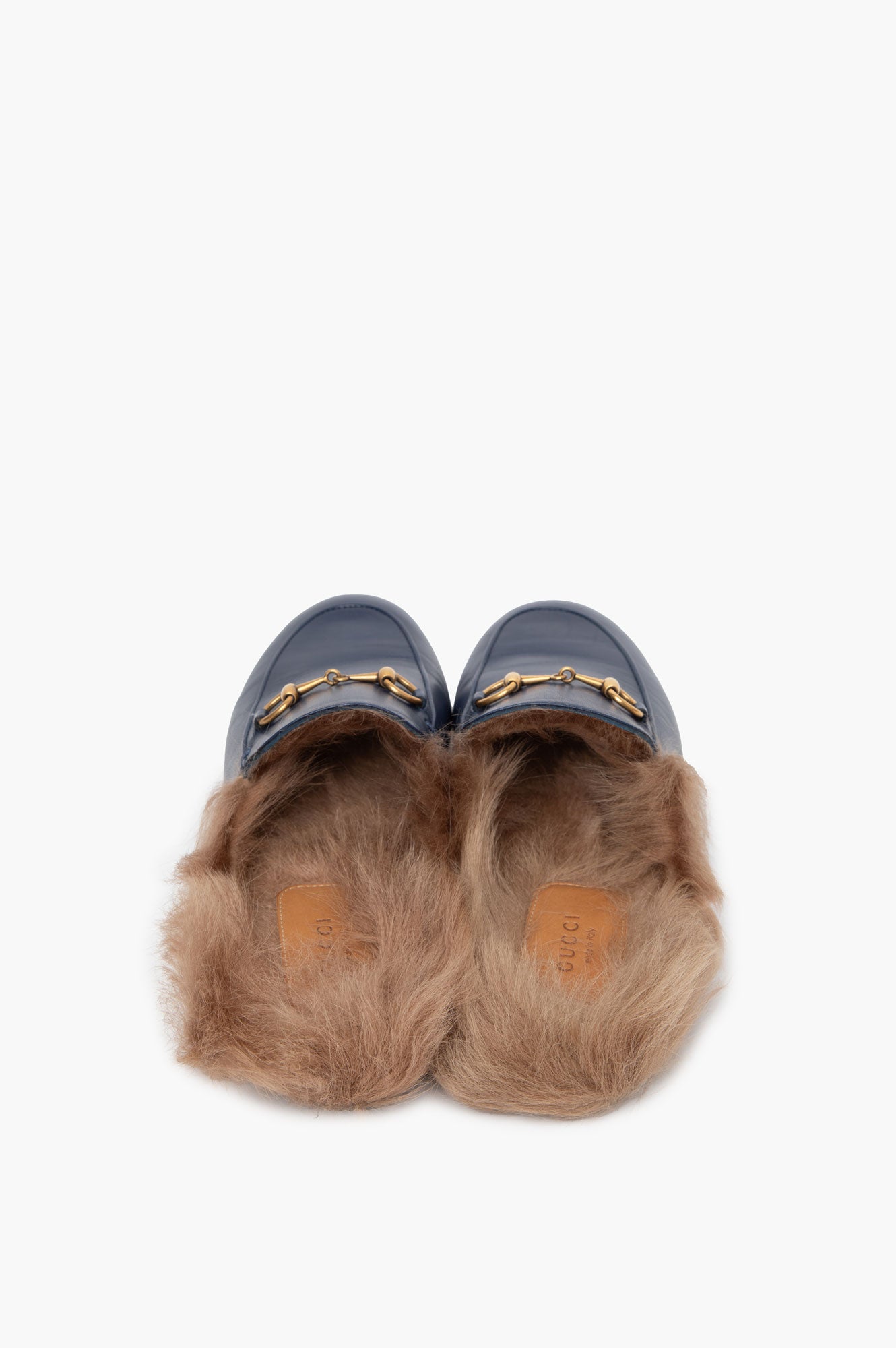 Gucci Princetown Fur Mules Blue Size 37