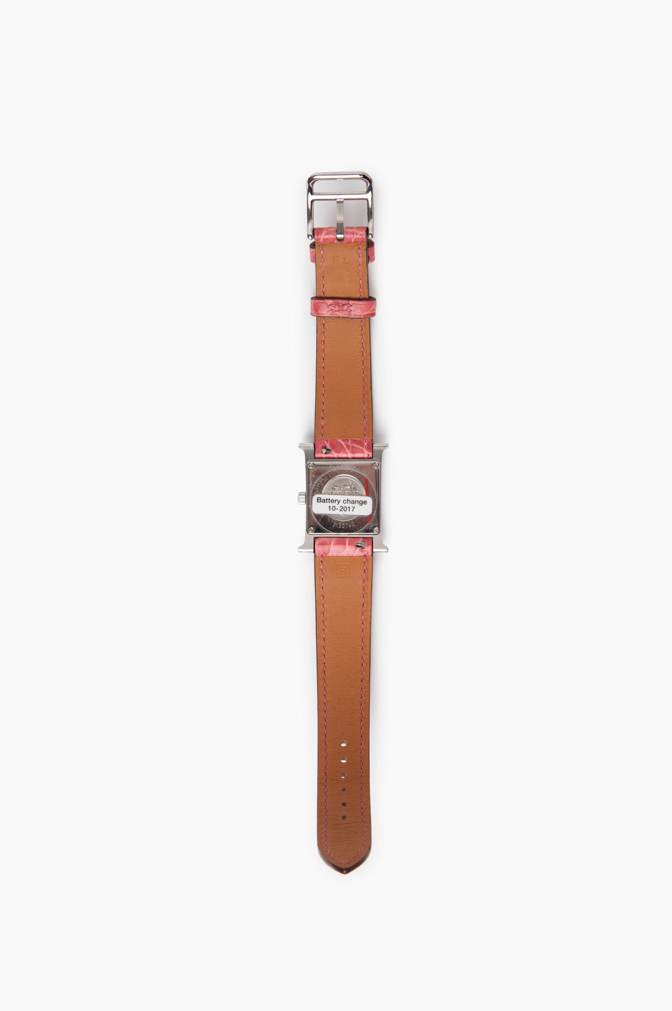 Hermes Pink Heure H Watch with Crocodile Strap