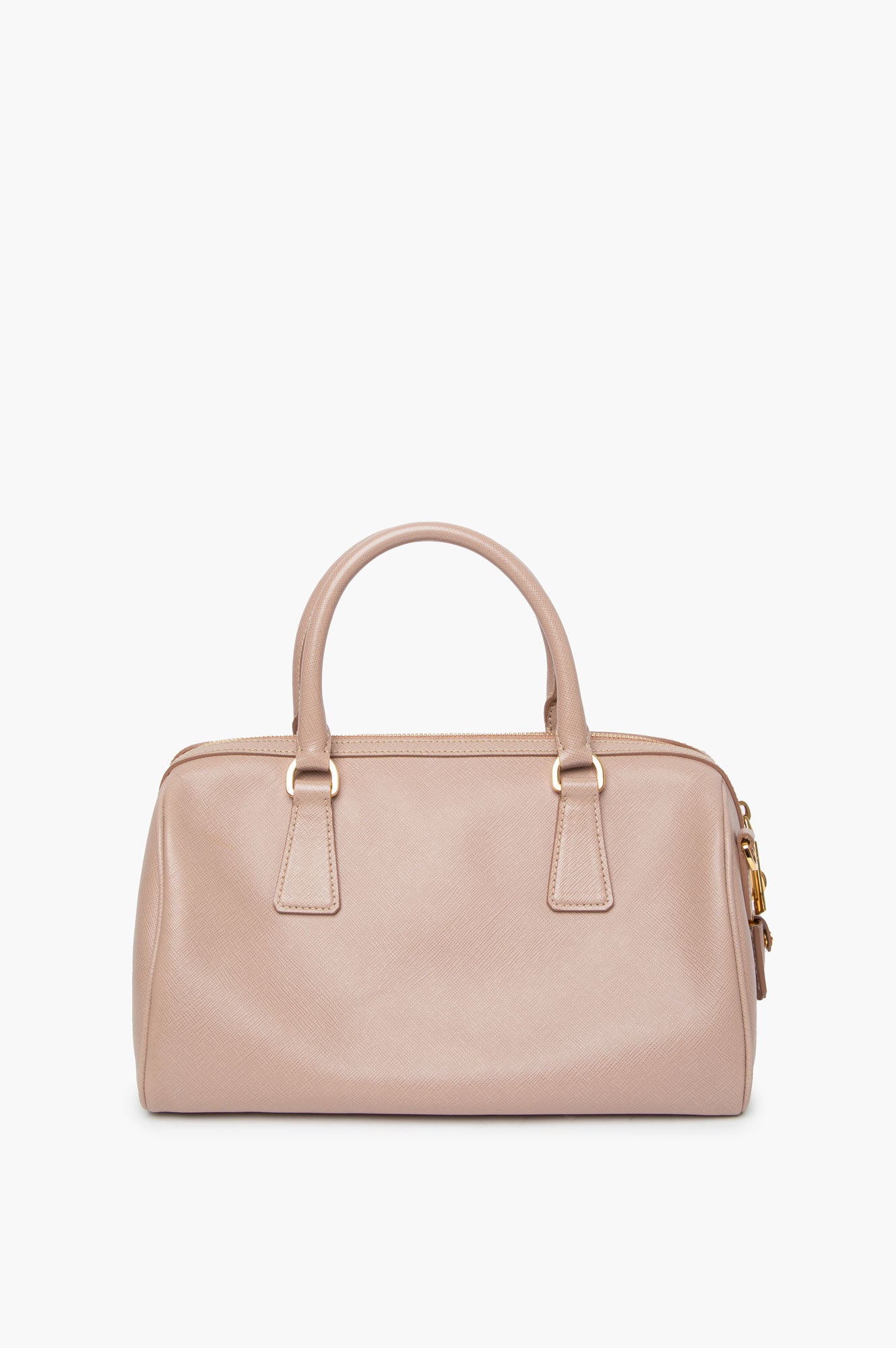 Prada Taupe Saffiano Bowler Bag With Strap