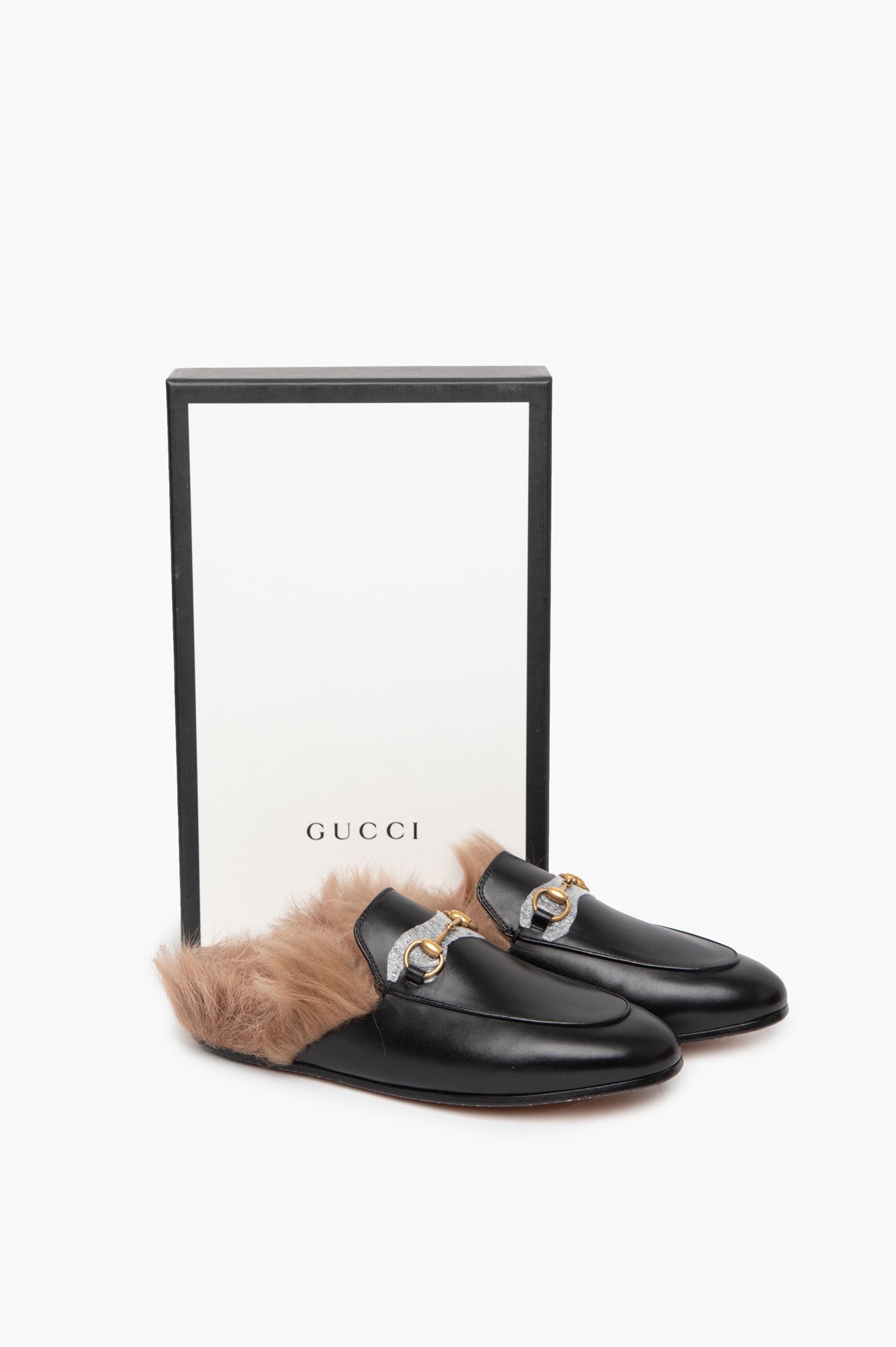 Gucci Princetown Fur Mules Black Size 37