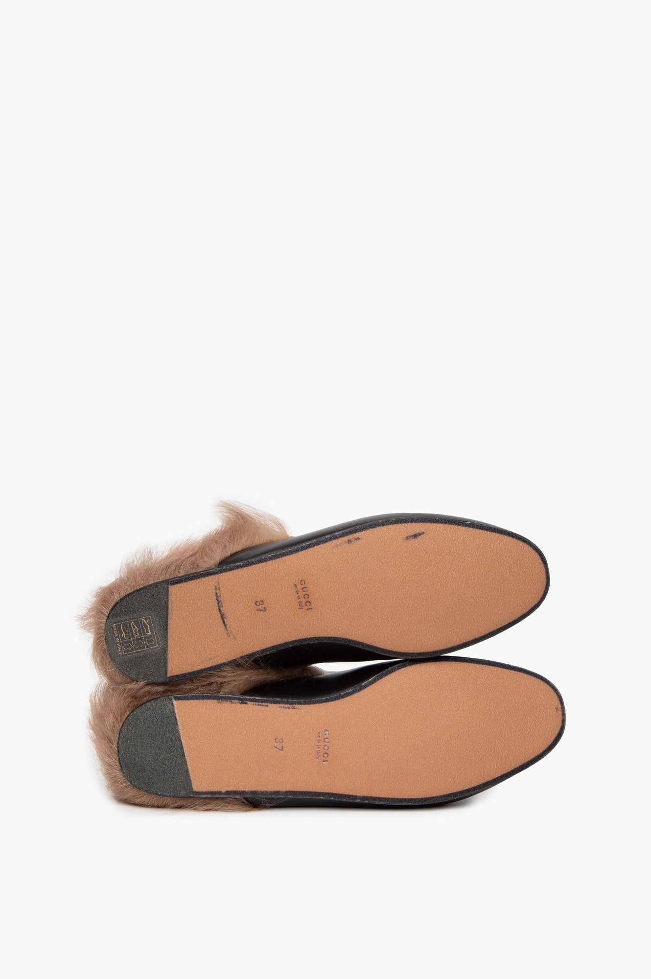 Gucci Princetown Fur Mules Black Size 37