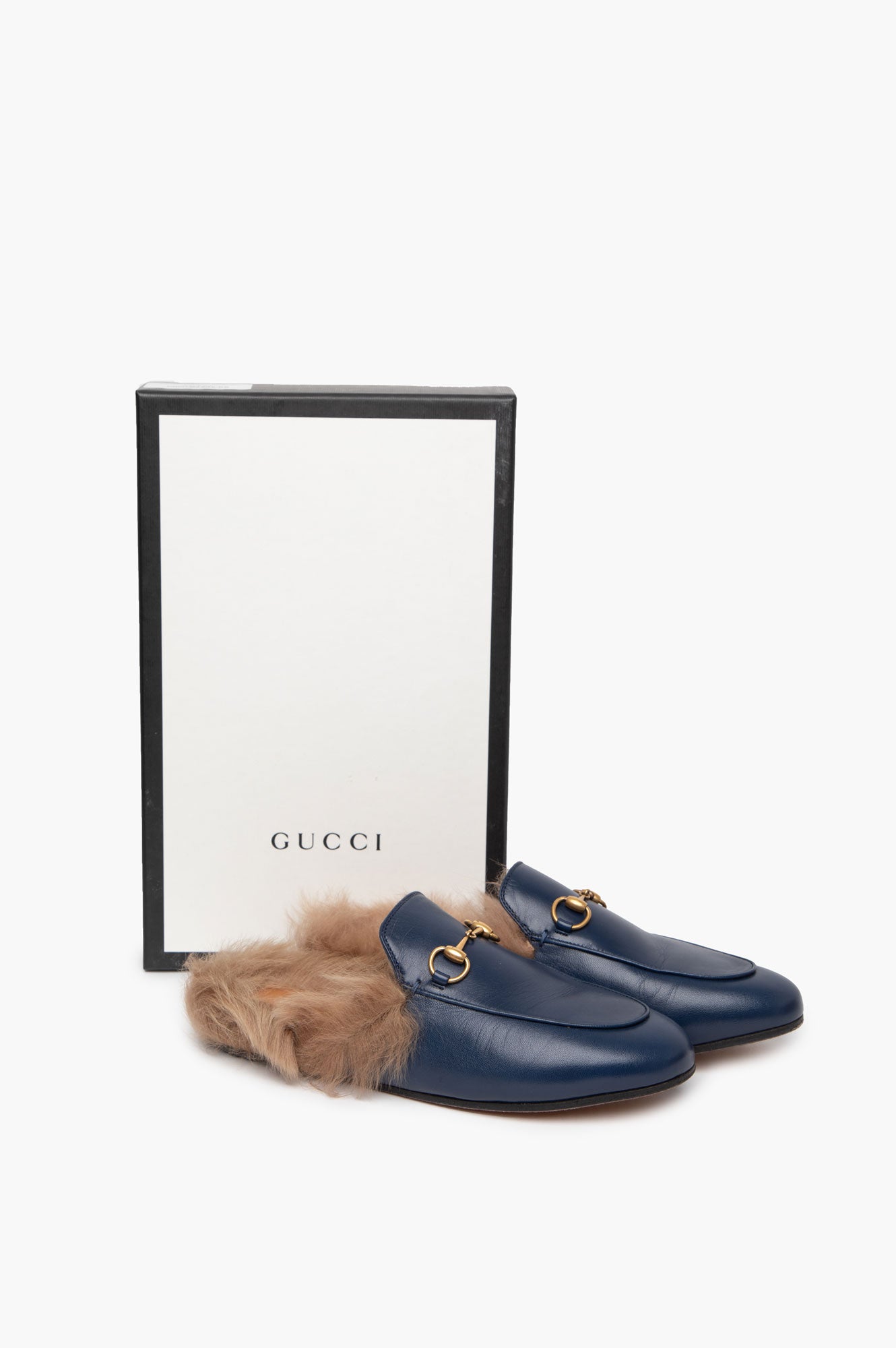 Gucci Princetown Fur Mules Blue Size 37