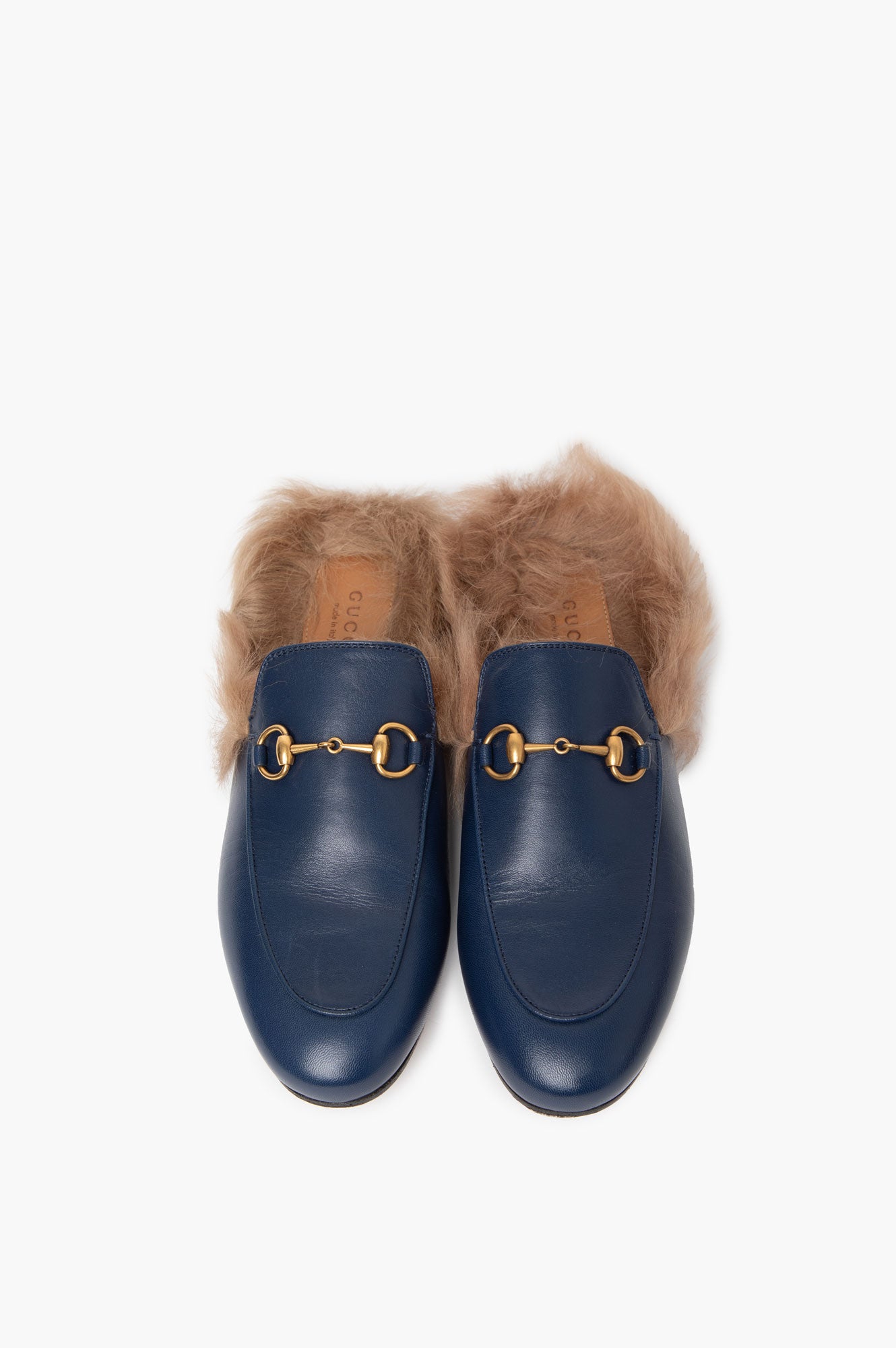 Gucci Princetown Fur Mules Blue Size 37