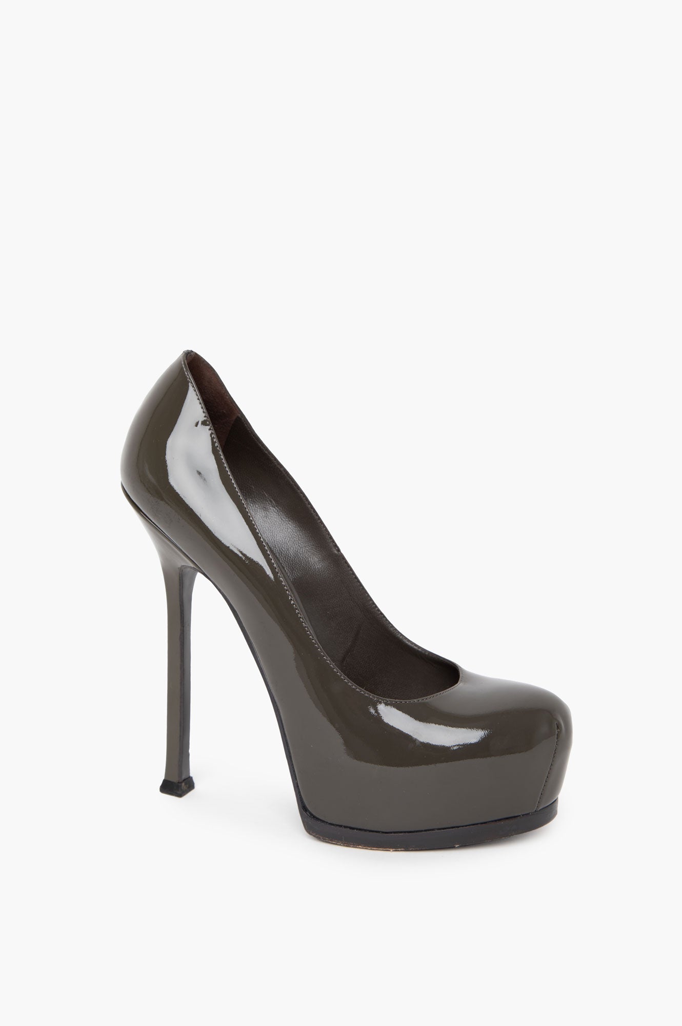 Saint Laurent Olive Green Patent Platform Heel