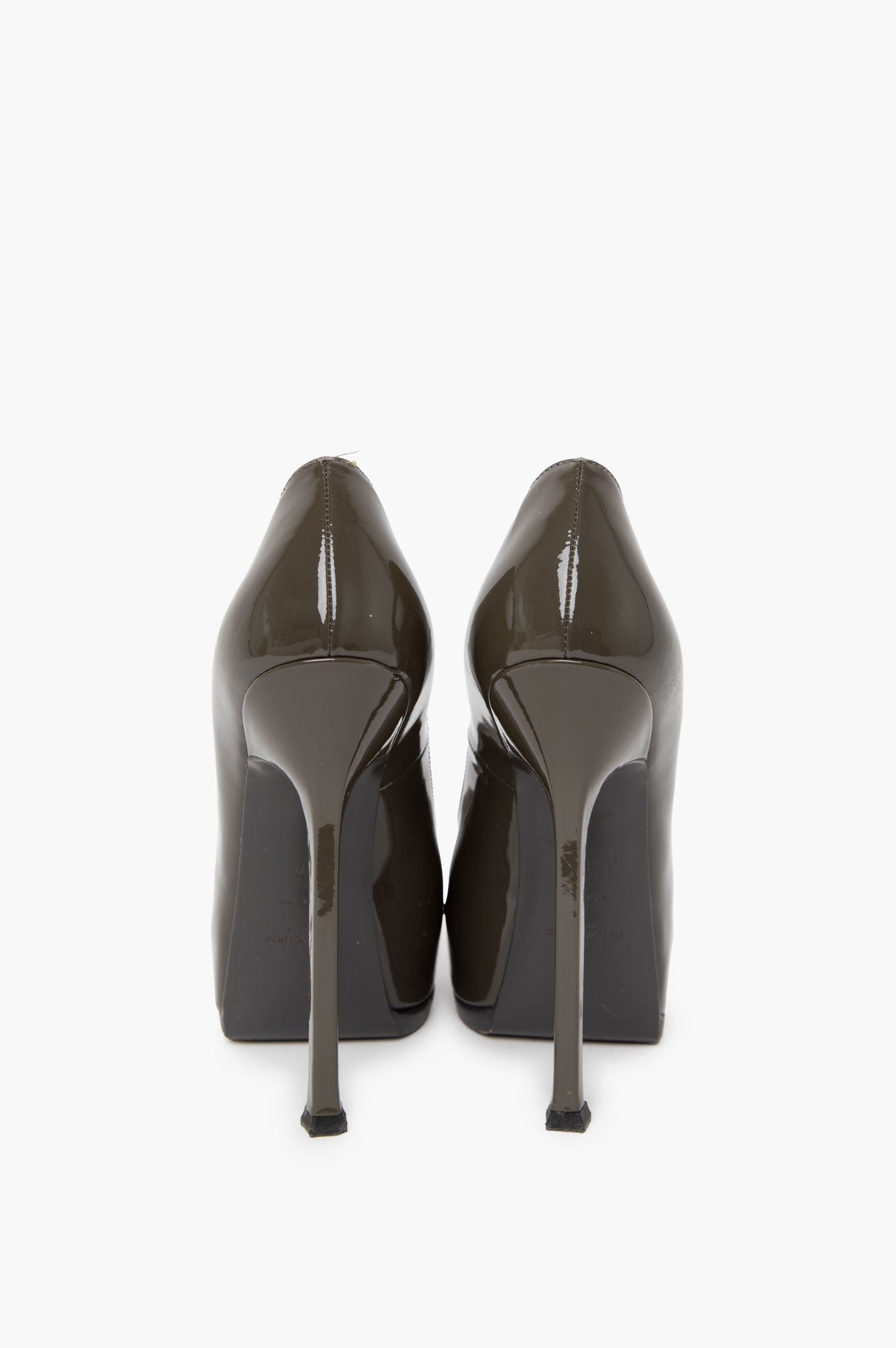 Saint Laurent Olive Green Patent Platform Heel