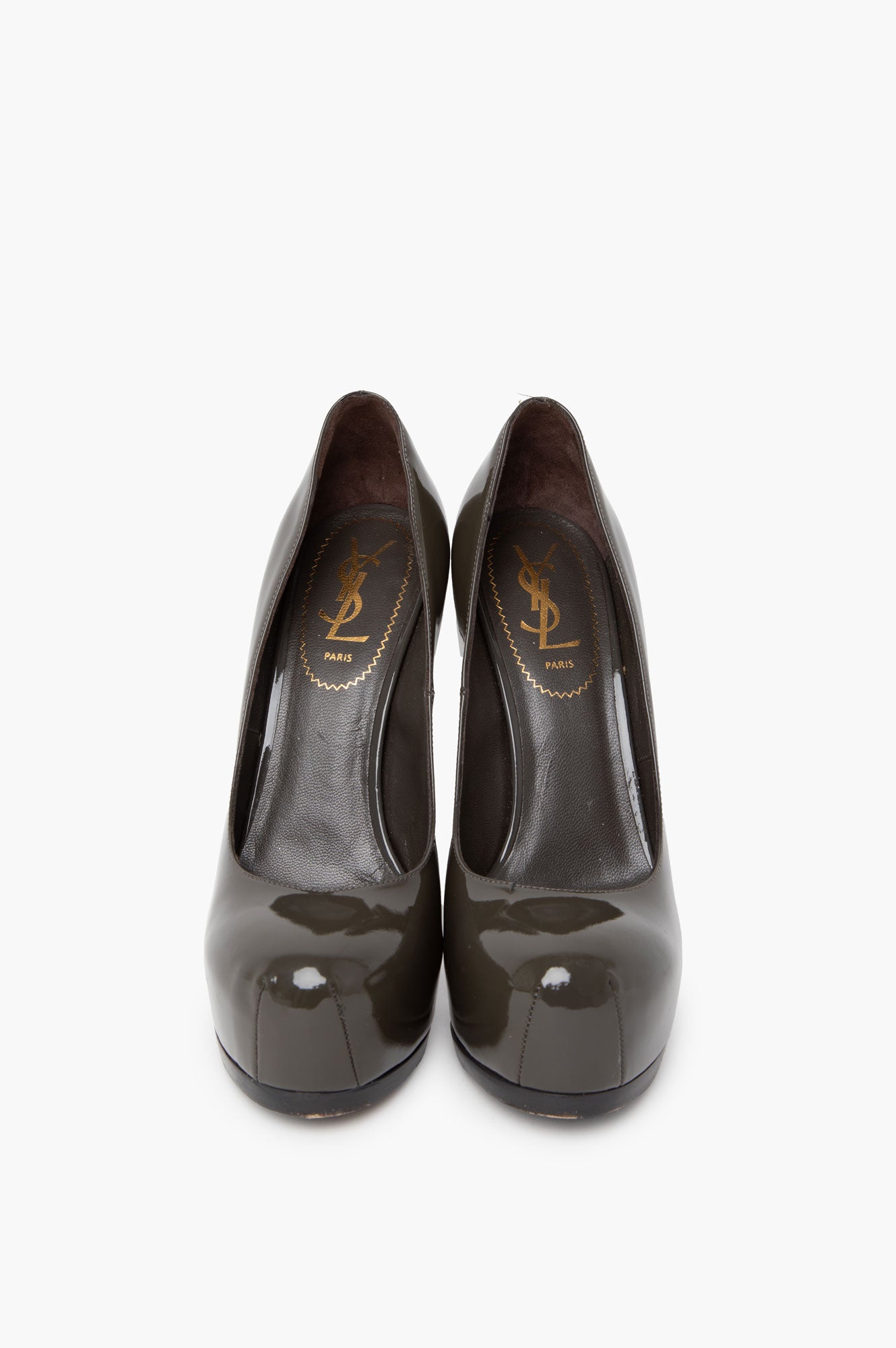 Saint Laurent Olive Green Patent Platform Heel