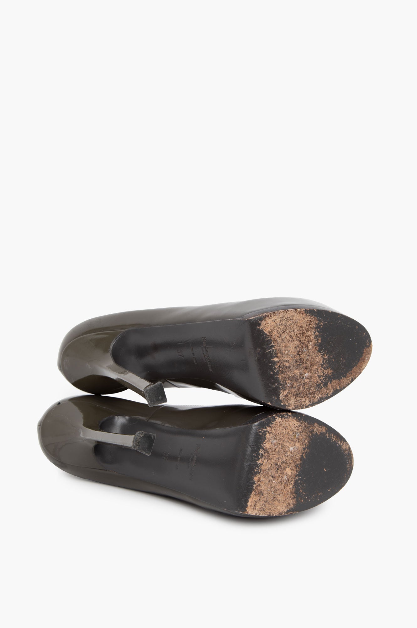 Saint Laurent Olive Green Patent Platform Heel