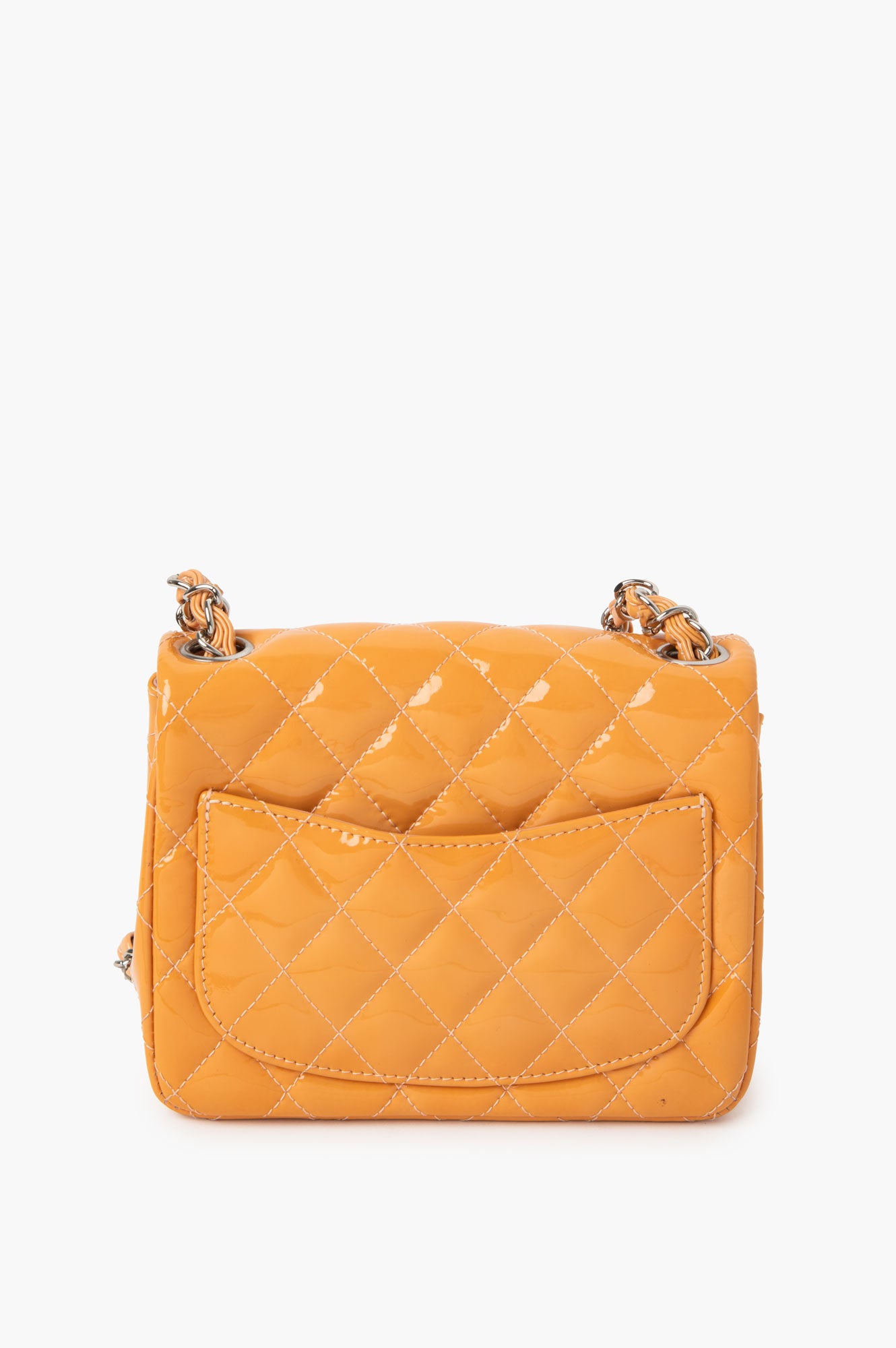 Chanel Orange Quilted Patent Leather Classic Square Mini Flap Bag