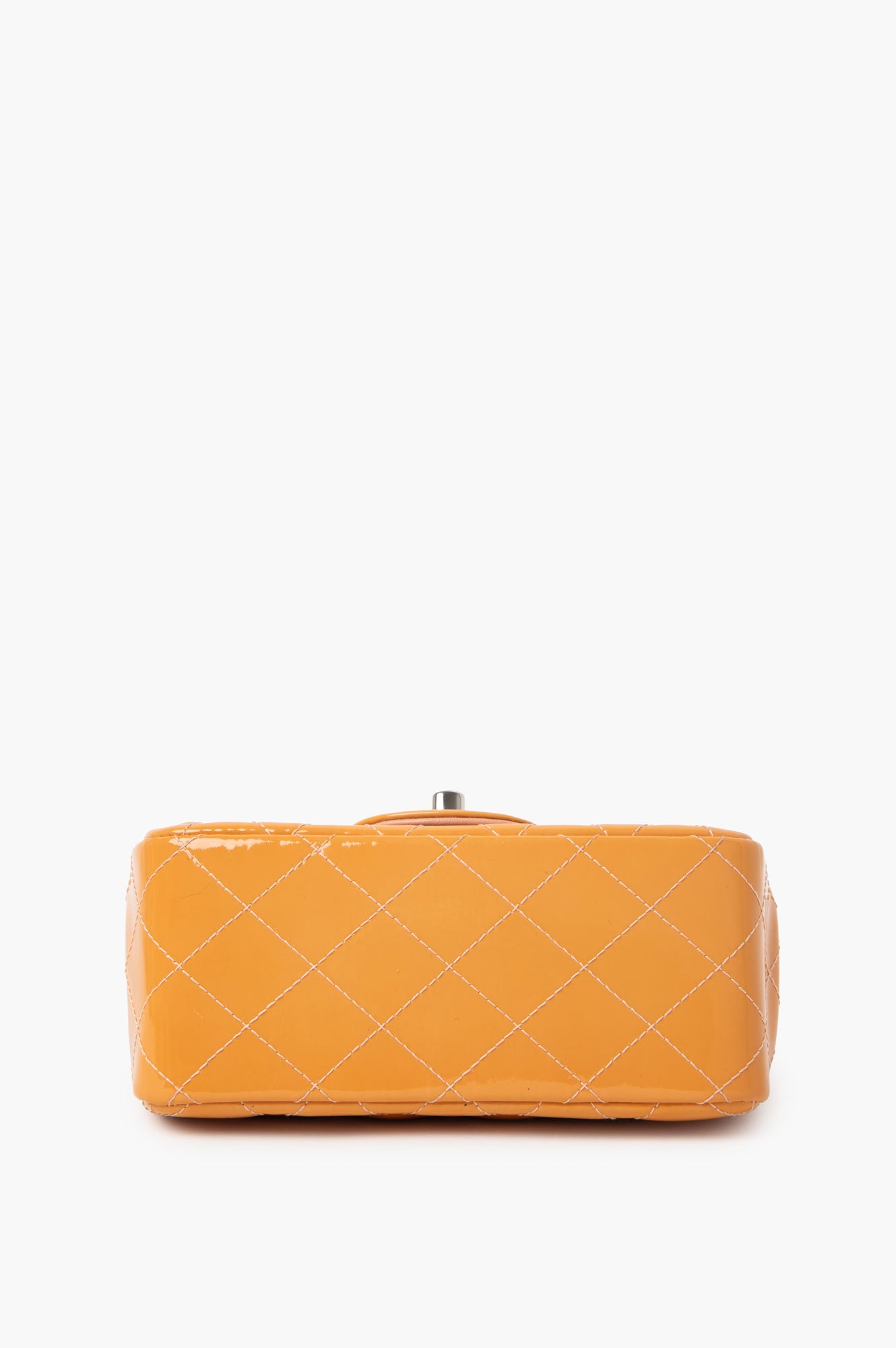 Chanel Orange Quilted Patent Leather Classic Square Mini Flap Bag