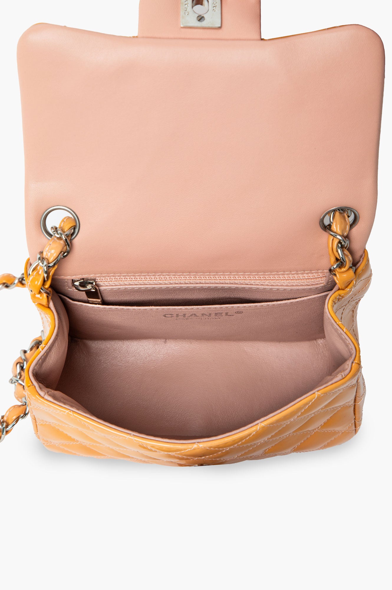 Chanel Orange Quilted Patent Leather Classic Square Mini Flap Bag