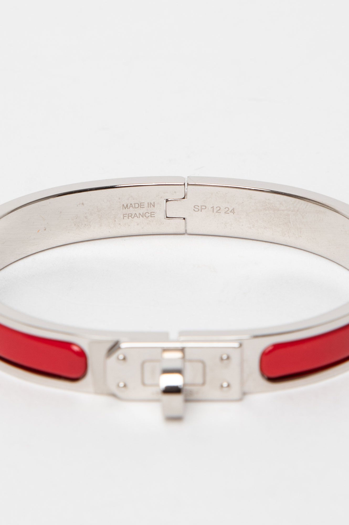 Hermès Silver/Rouge Amrarante Mini Clic Kelly Bracelet