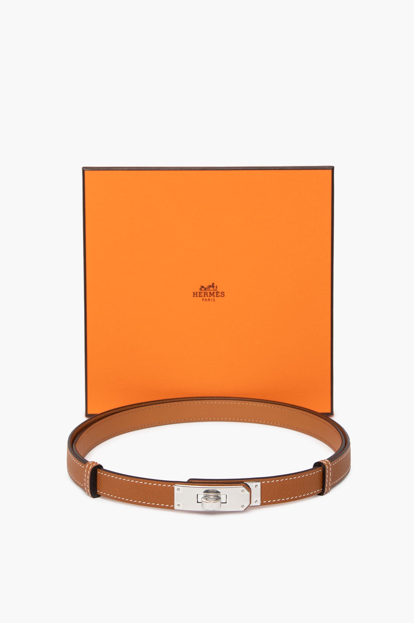 Hermès Palladium and Gold Epsom Leather Kelly 18 Belt