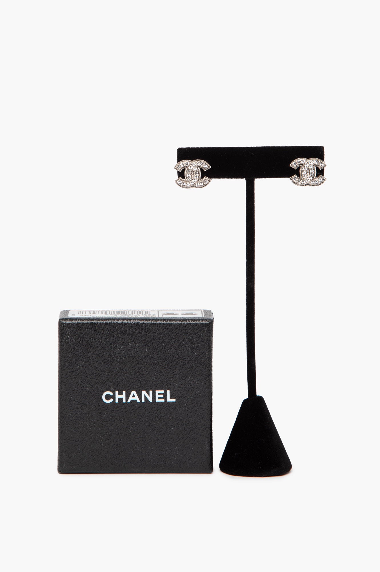 Chanel A/W12 Silvertone Crystal CC Logo Stud Earrings