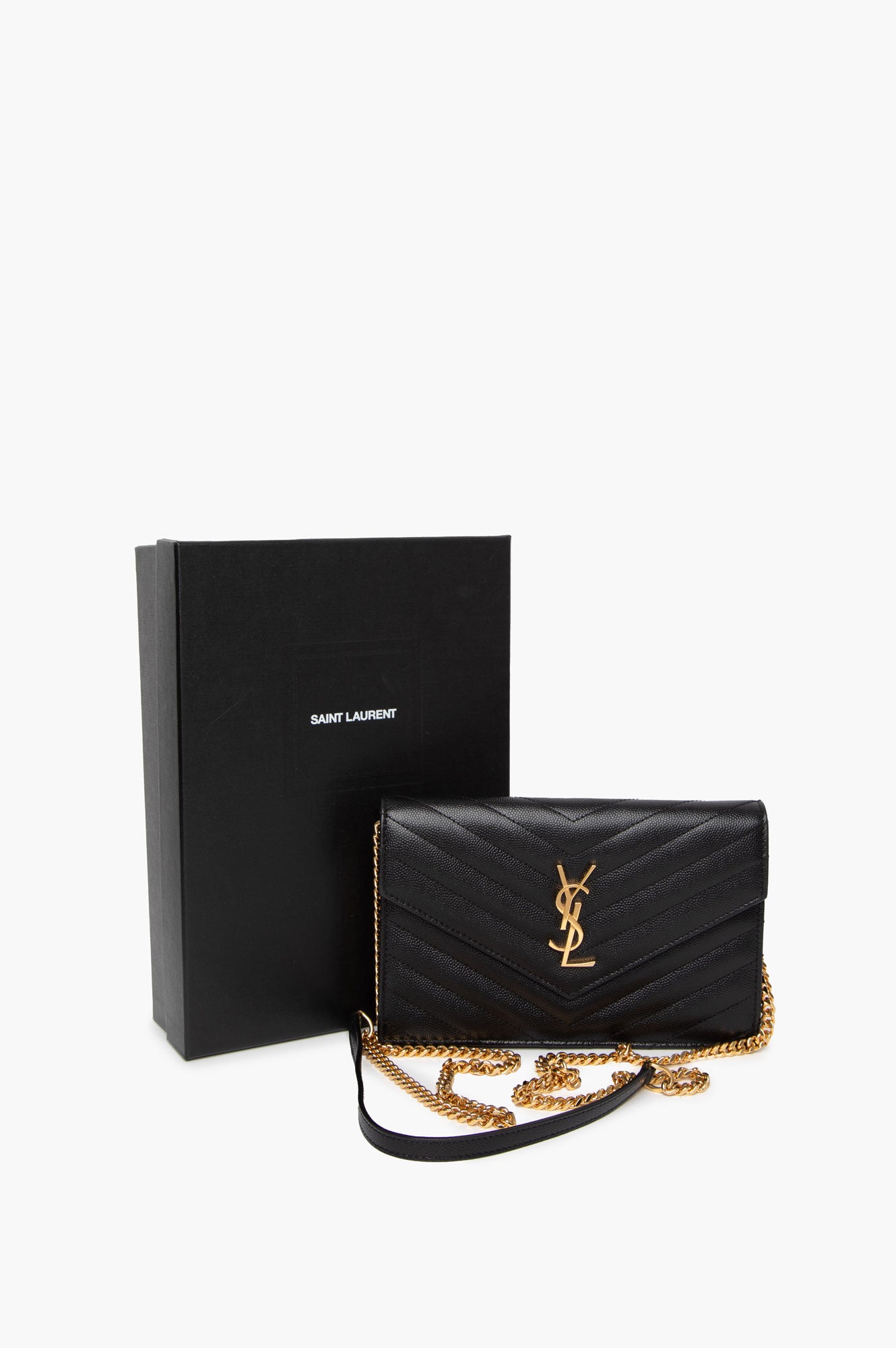 Saint Laurent Black Leather Classic Wallet On Chain