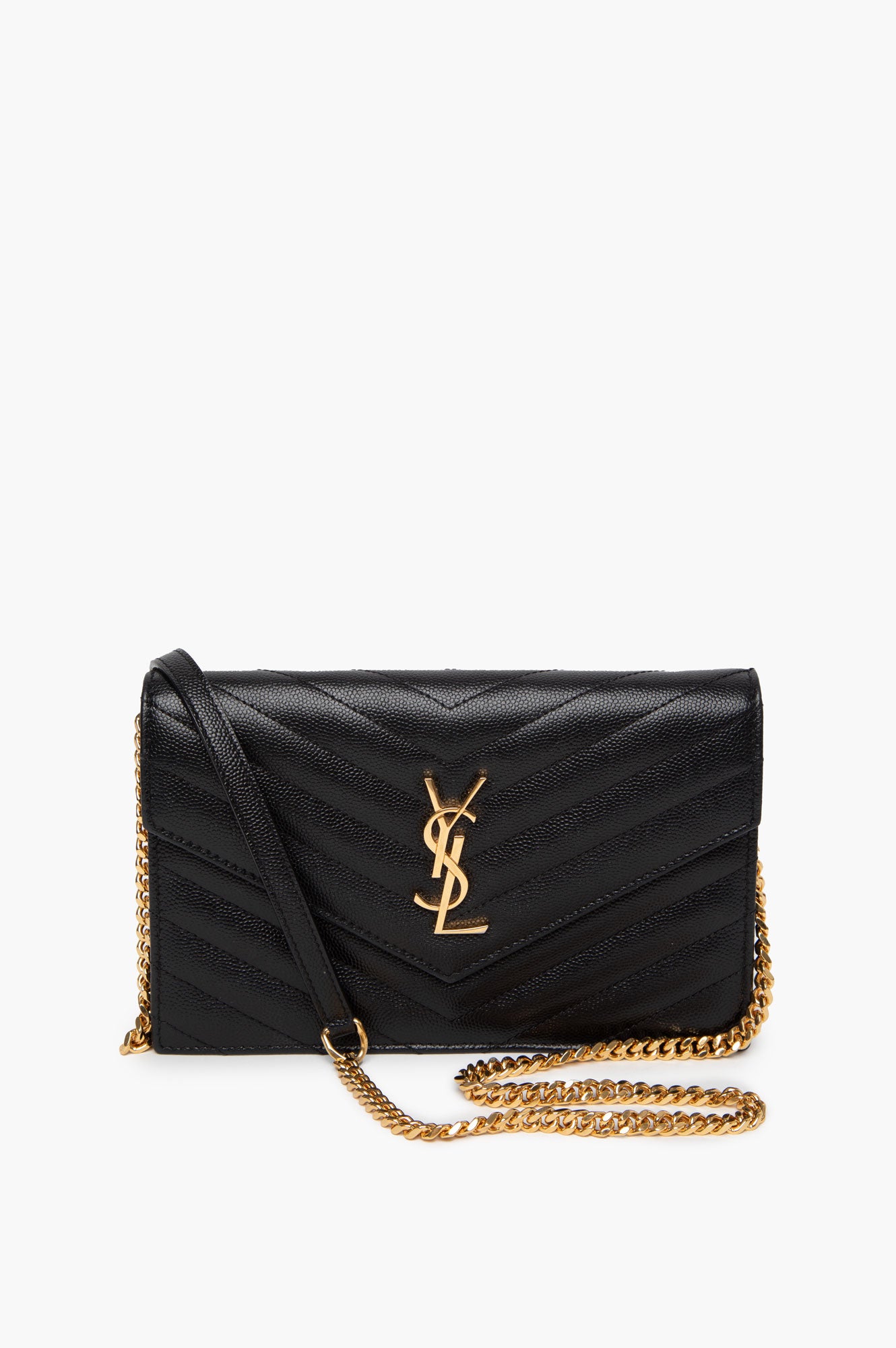 Saint Laurent Black Leather Classic Wallet On Chain
