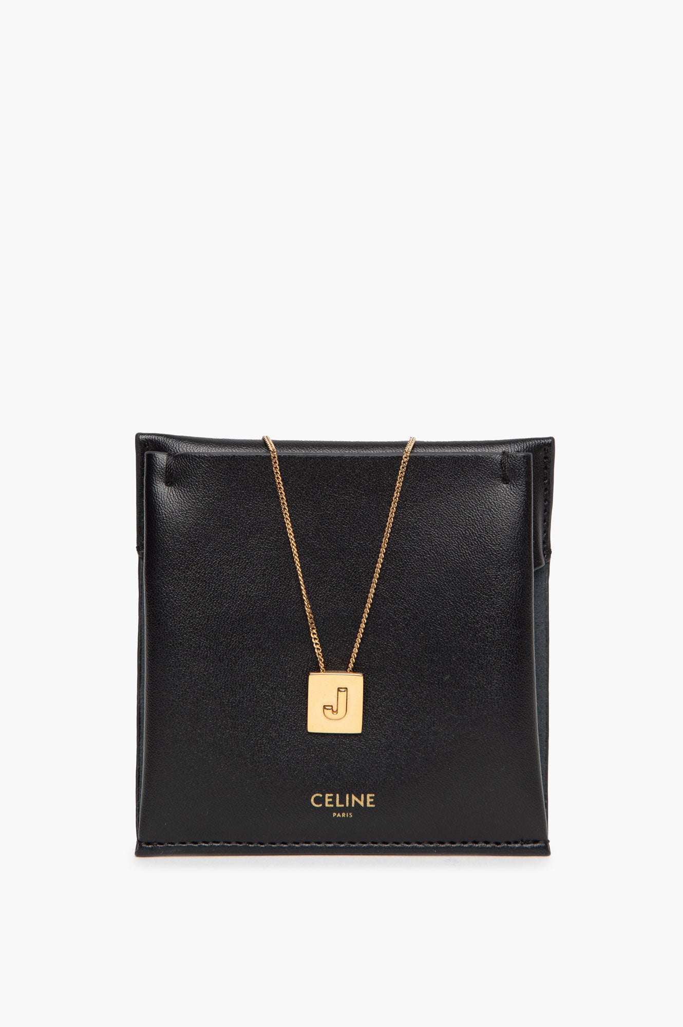Celine Alphabet J Necklace in Brass with Gold finish