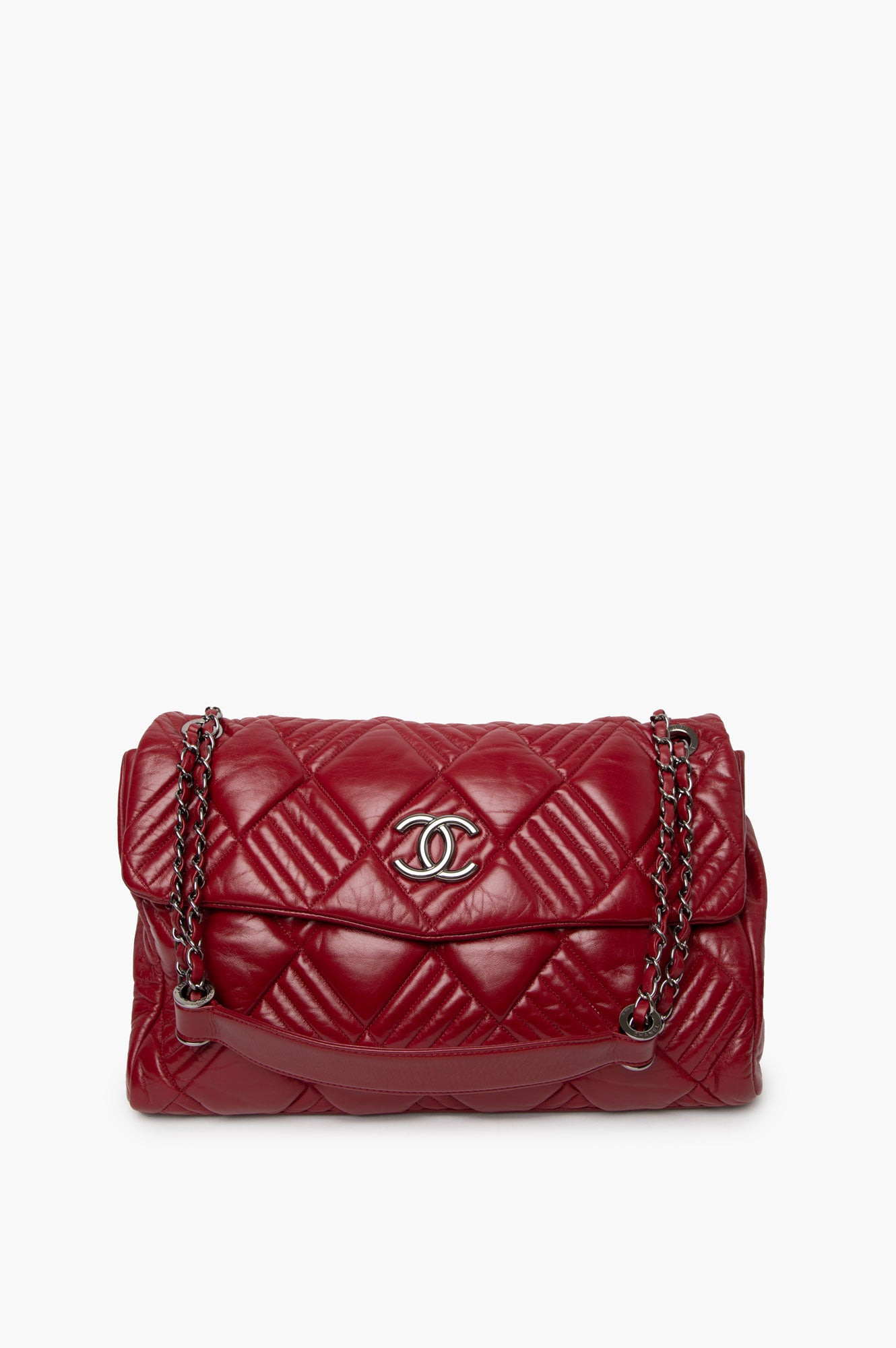 Chanel Lambskin In And Out Maxi Flap Red Shoulder Bag
