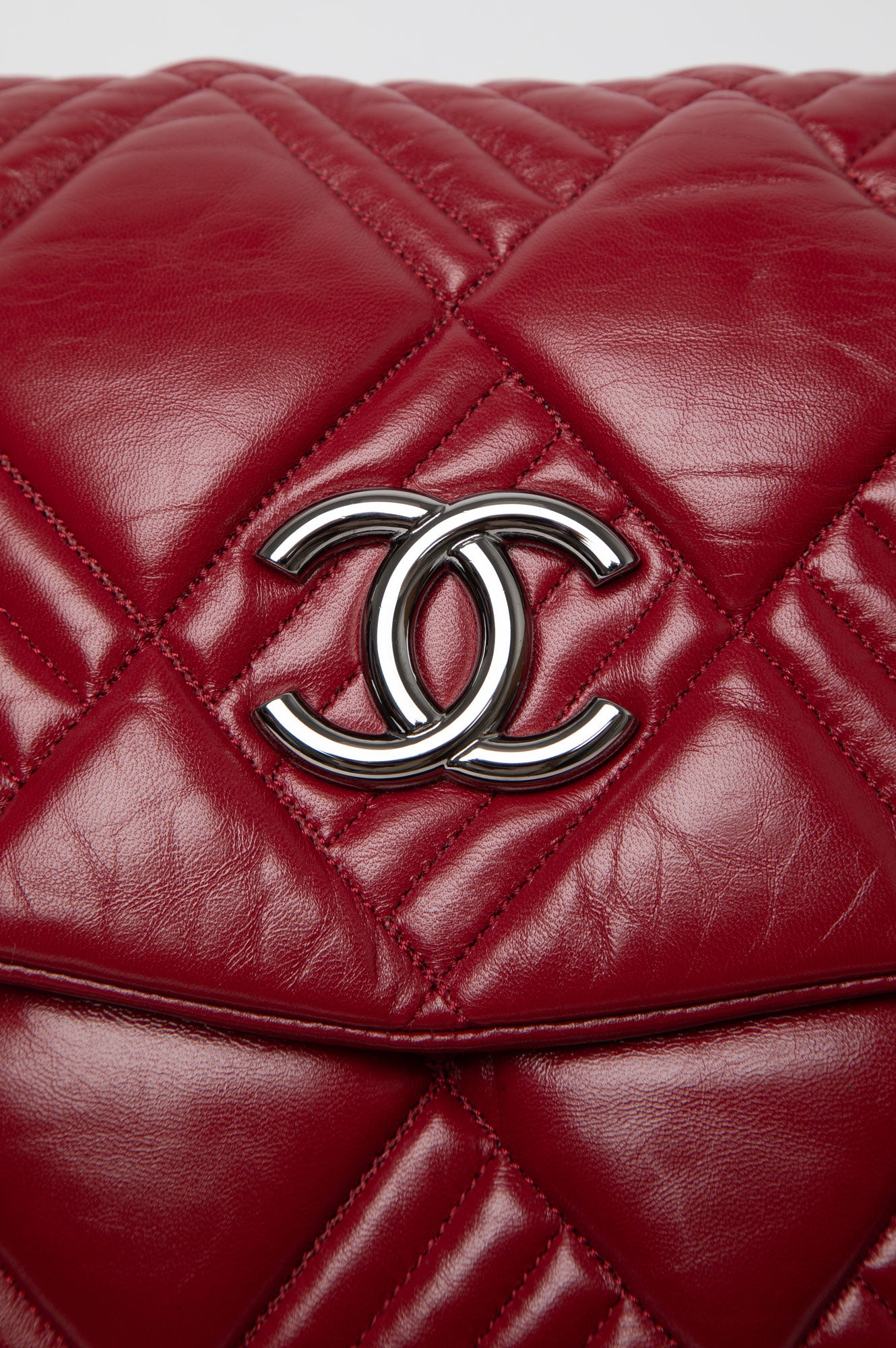 Chanel Lambskin In And Out Maxi Flap Red Shoulder Bag