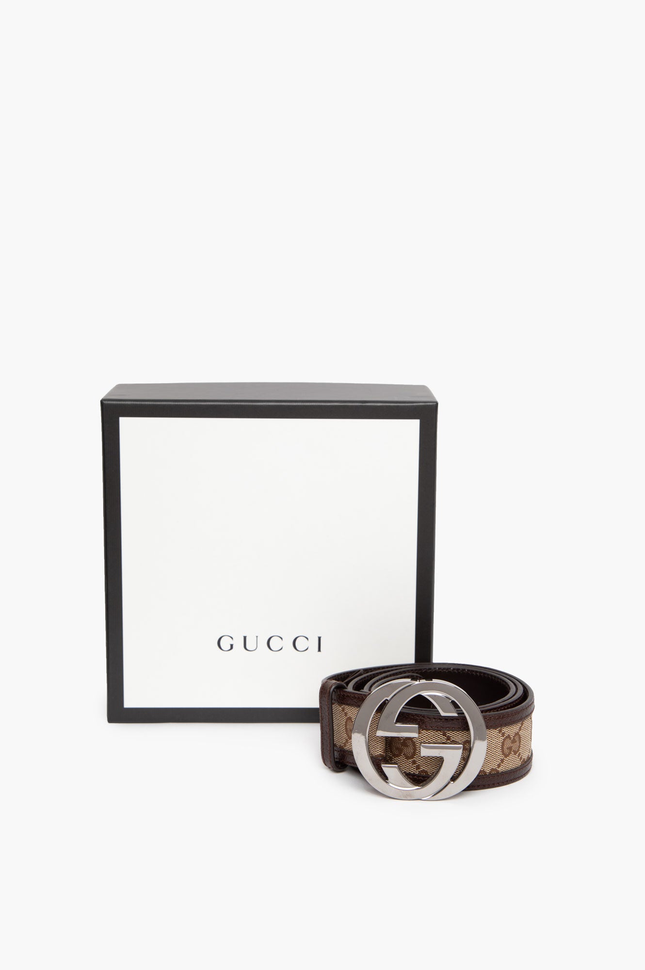 Gucci GG Brown Monogram Canvas 40mm Belt SHW Size 85