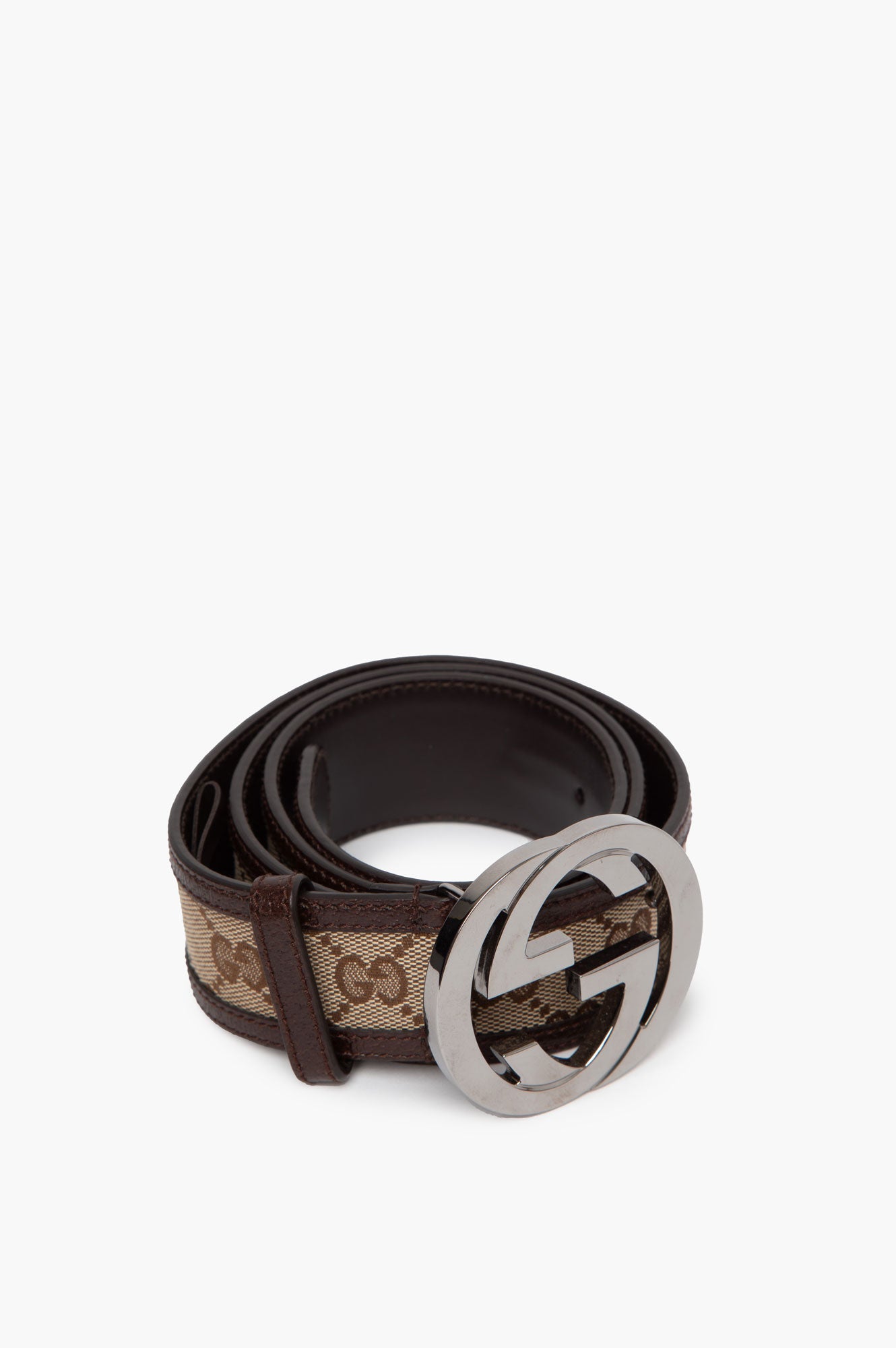 Gucci GG Brown Monogram Canvas 40mm Belt SHW Size 85