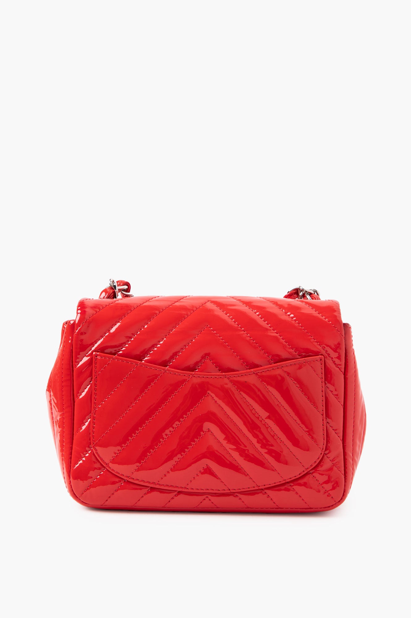 Chanel Red Patent Chevron Quilted Mini Square Flap Bag