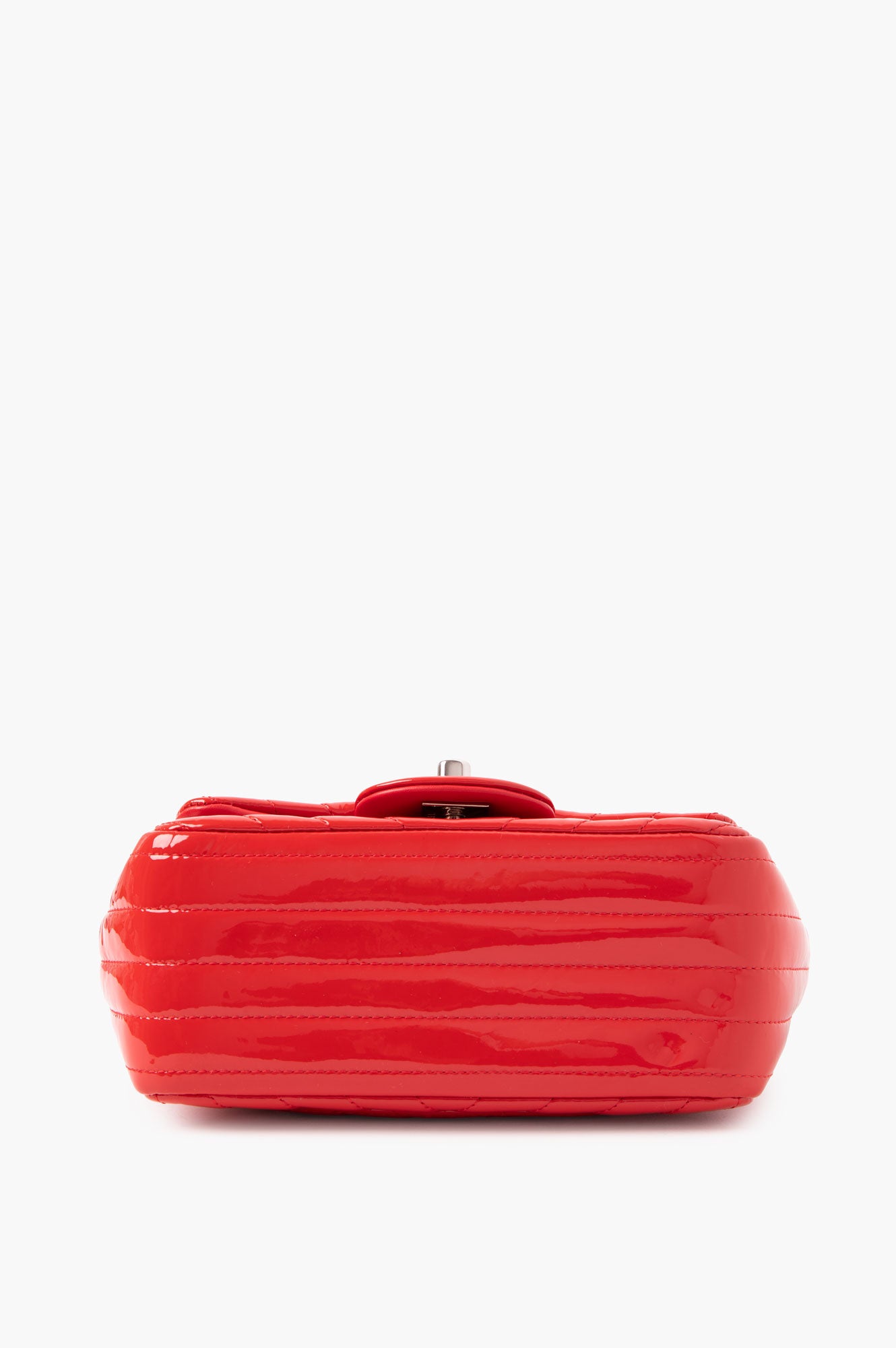 Chanel Red Patent Chevron Quilted Mini Square Flap Bag