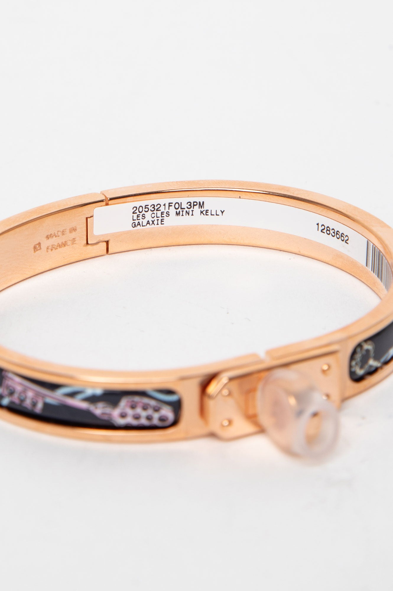 Hermès "Les Cles" Printed Rose Gold Mini Clic Kelly Bracelet