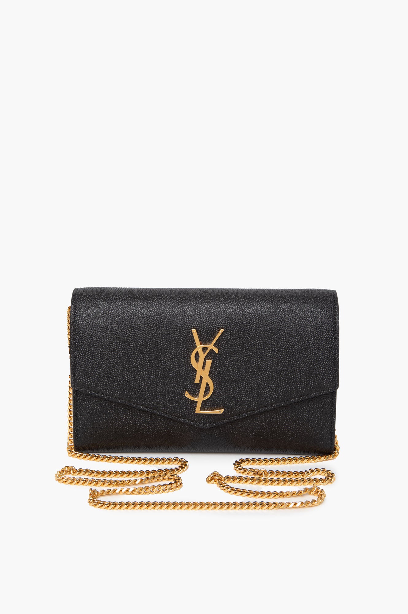 Saint Laurent uptown chain wallet in grain de poudre embossed leather