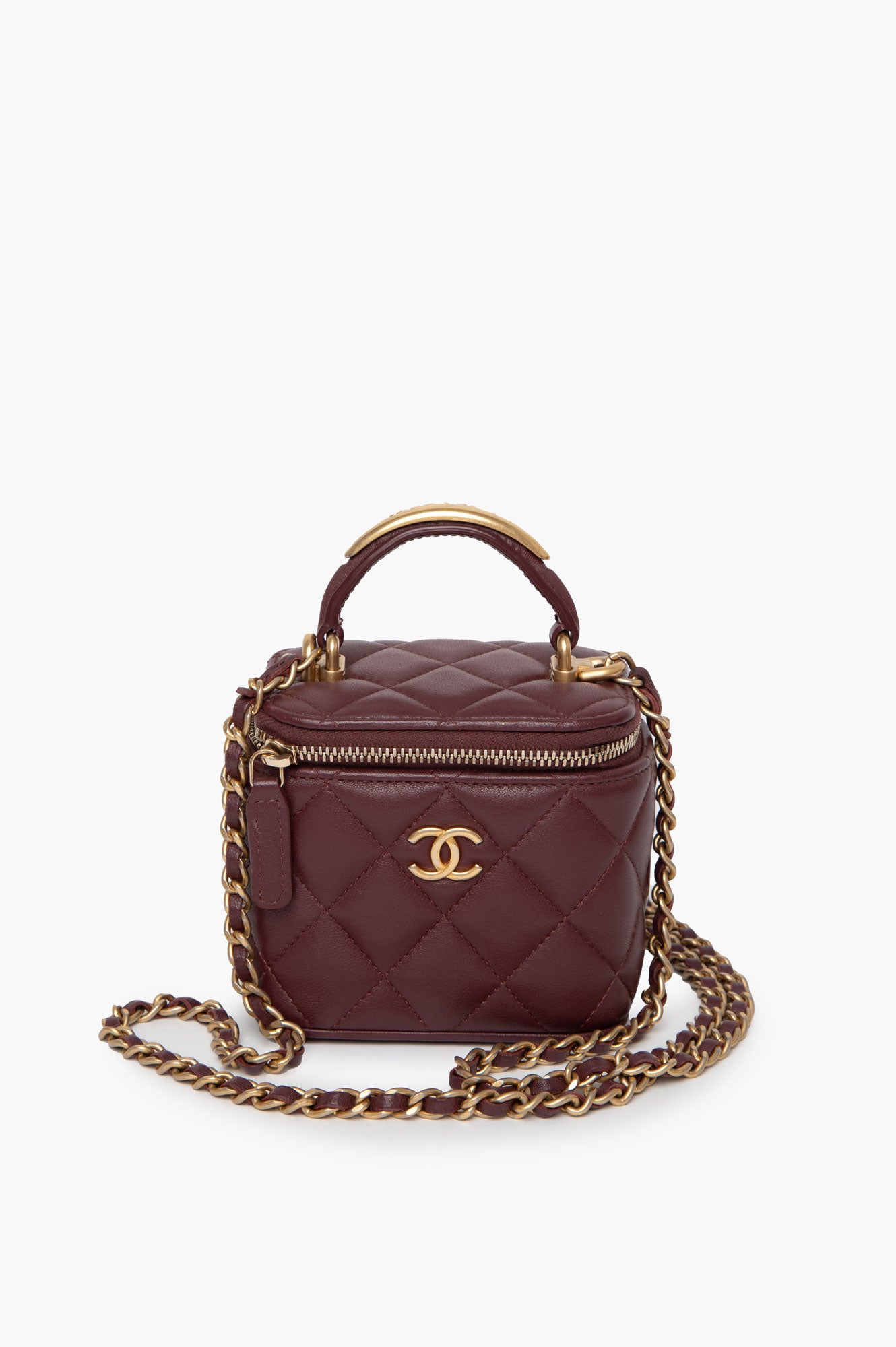 Chanel 2022 Red Top Handle Lambskin Square Vanity Bag