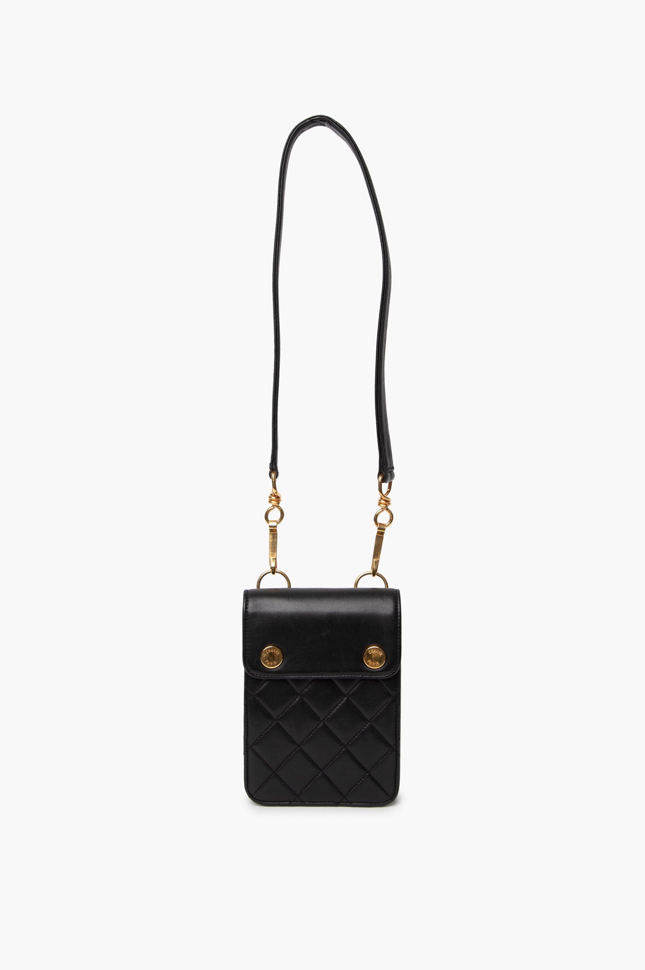 Chanel Vintage Black Leather Pouch With Gold Plated Hardware
