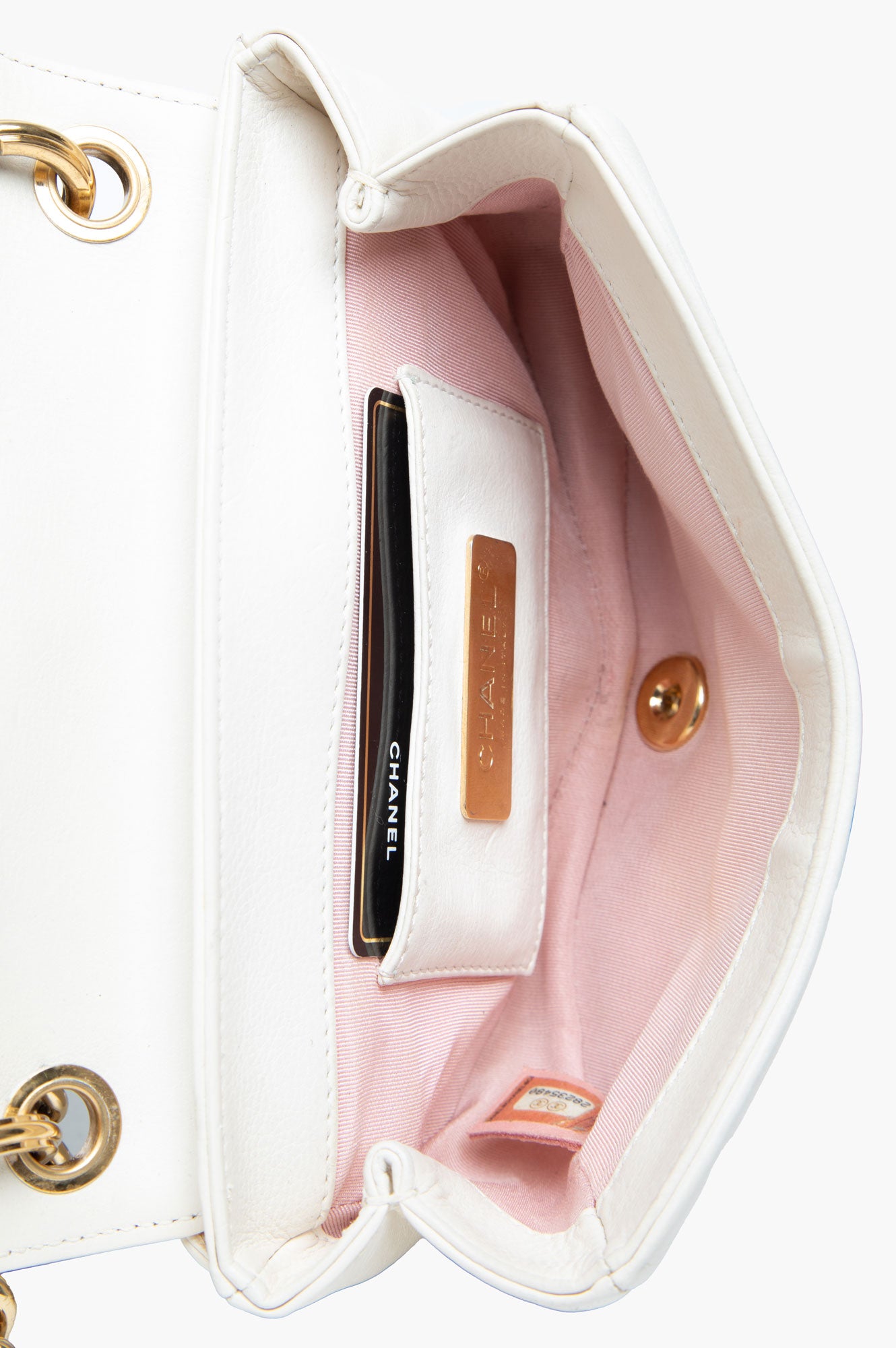 Chanel White Calfskin Underline Saddle Flap Bag