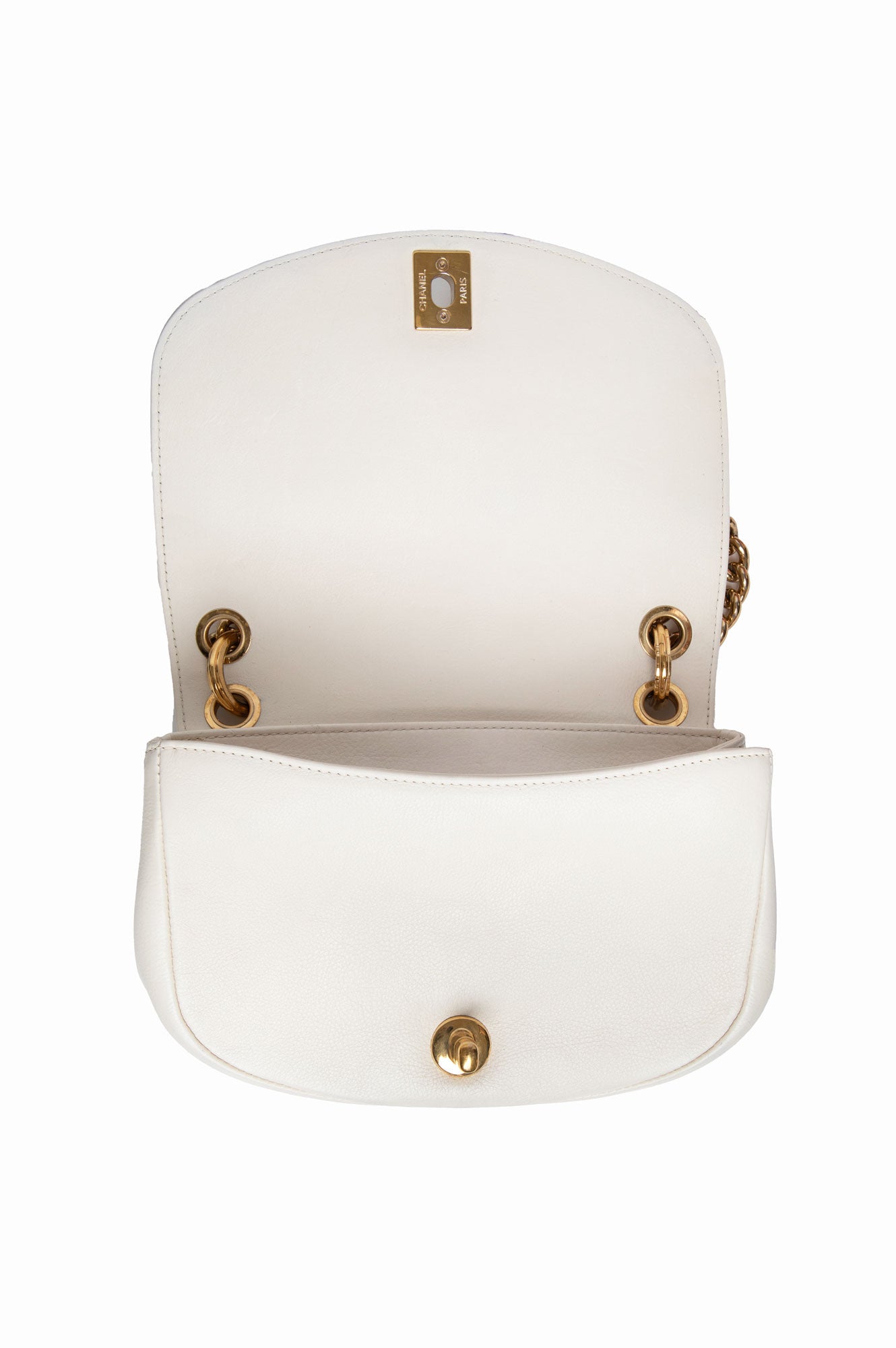 Chanel White Calfskin Underline Saddle Flap Bag